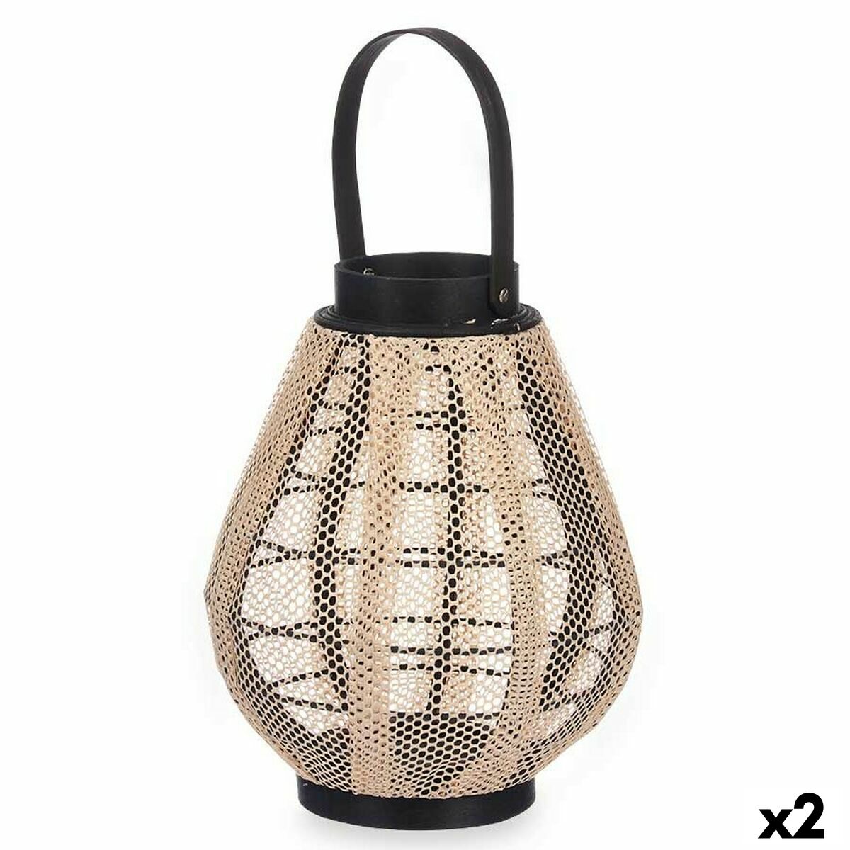 Farol Gift Decor Negro Beige Madera Tela Vidrio Farol 25 x 30 x 25 cm Con asa (2 Unidades)