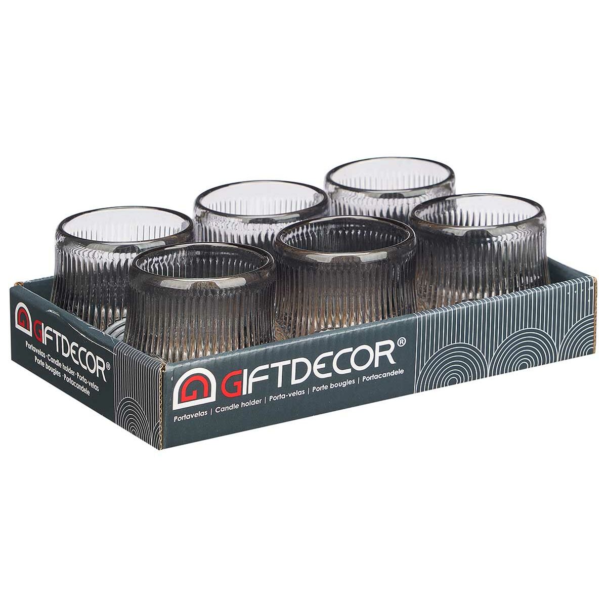 Portavelas Gift Decor Gris Cristal 7,5 x 7,8 x 7,5 cm Rayas (12 Unidades)