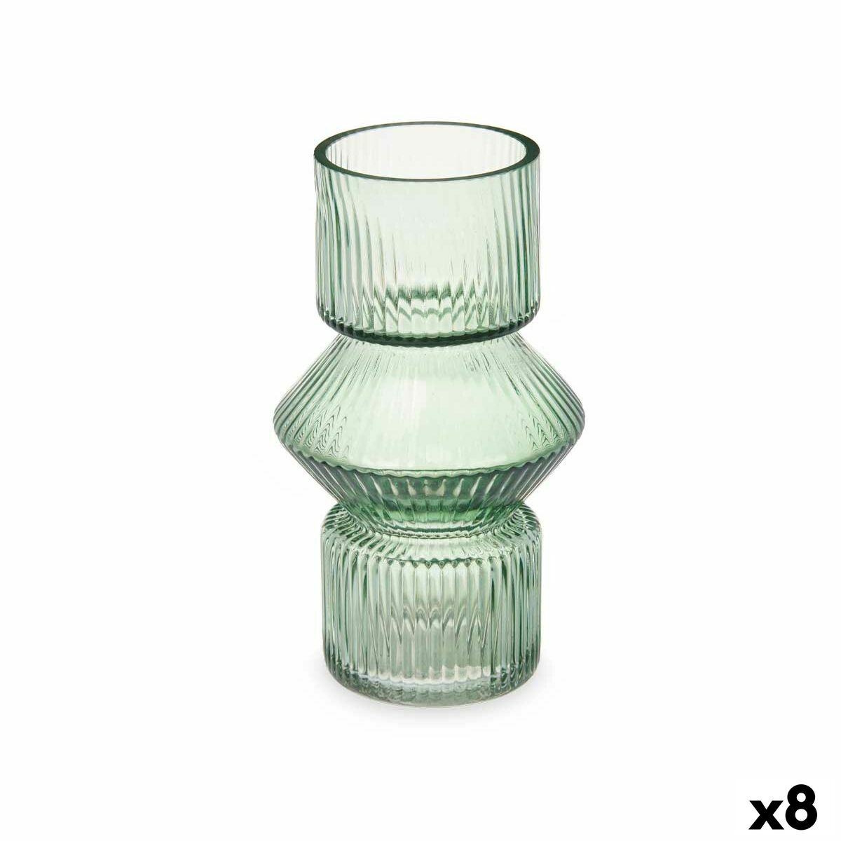 Jarrón Gift Decor Verde Cristal Rayas 9,5 x 16,5 x 9,5 cm 10,5 x 17,5 x 10,5 cm (8 Unidades)