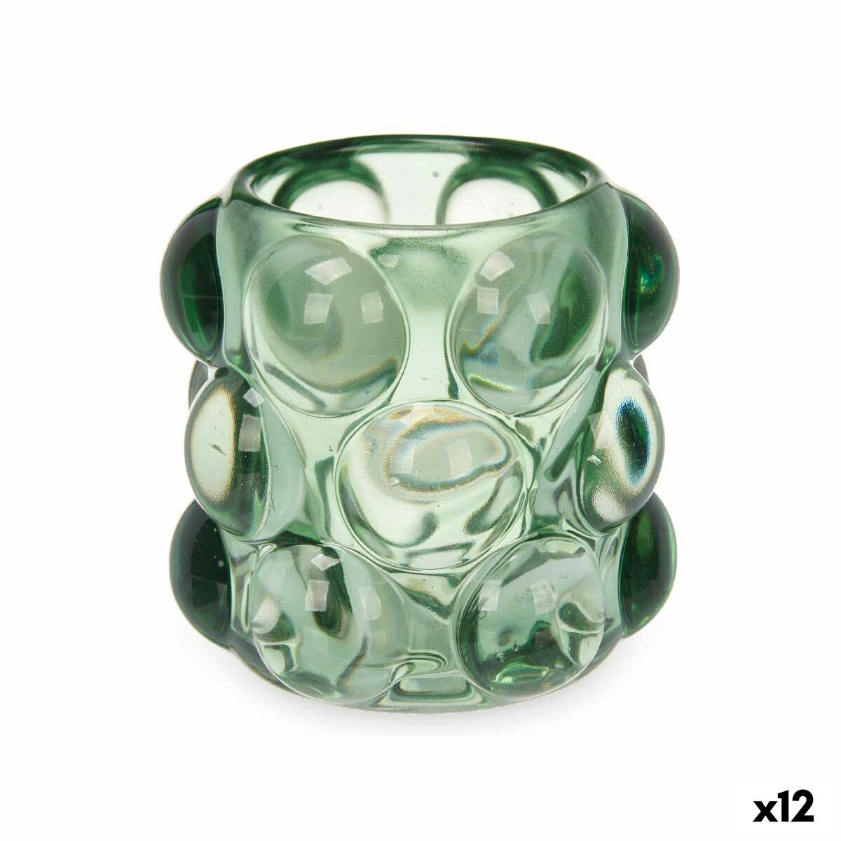 Portavelas Gift Decor Verde Cristal 8,4 x 9 x 8,4 cm Microesferas (12 Unidades)
