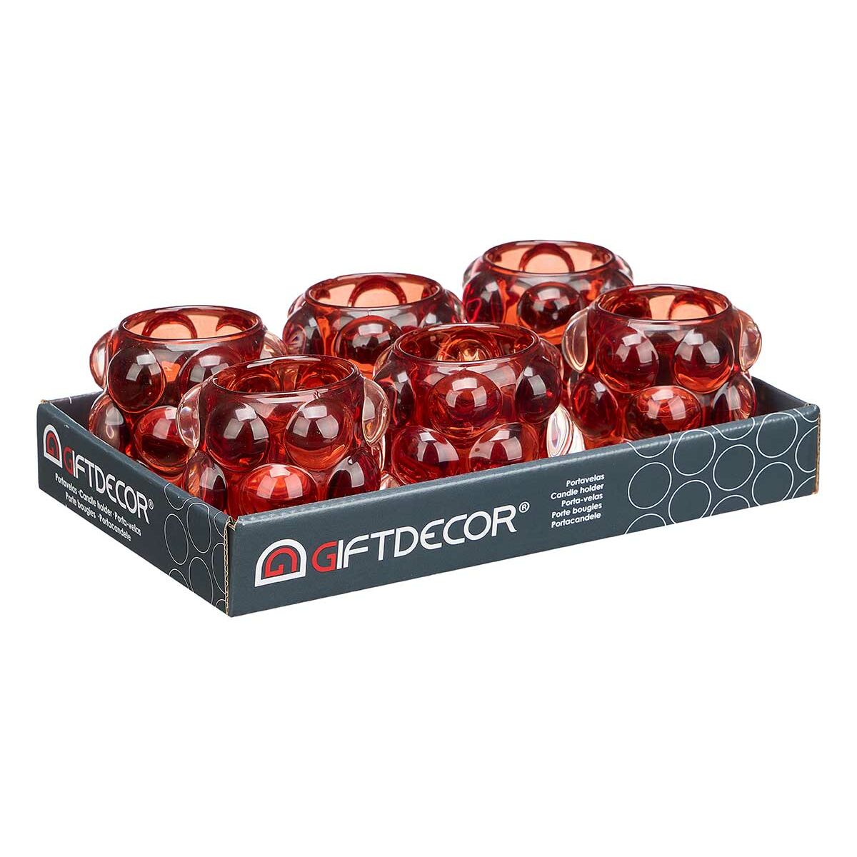 Portavelas Gift Decor Naranja Teja Cristal 8,4 x 9 x 8,4 cm Microesferas (12 Unidades)