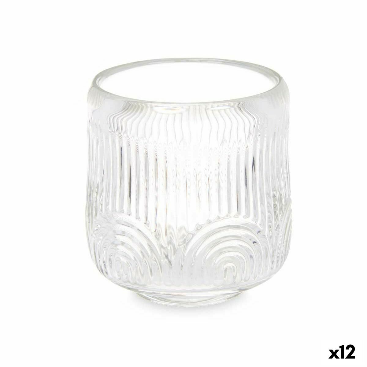 Portavelas Gift Decor Transparente Cristal 9 x 9,5 x 9 cm Rayas (12 Unidades)