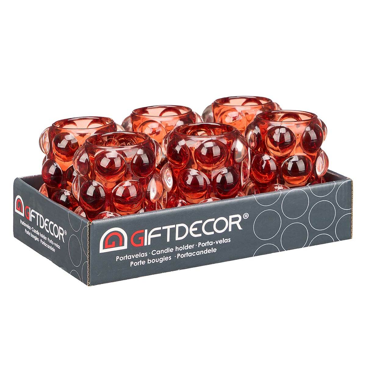 Portavelas Gift Decor Naranja Teja Cristal 8,4 x 12,5 x 8,4 cm Microesferas (12 Unidades)