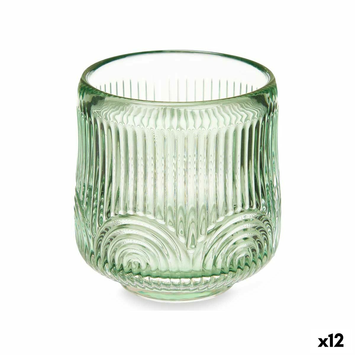 Portavelas Gift Decor Verde Cristal 7,5 x 7,8 x 7,5 cm Rayas (12 Unidades)