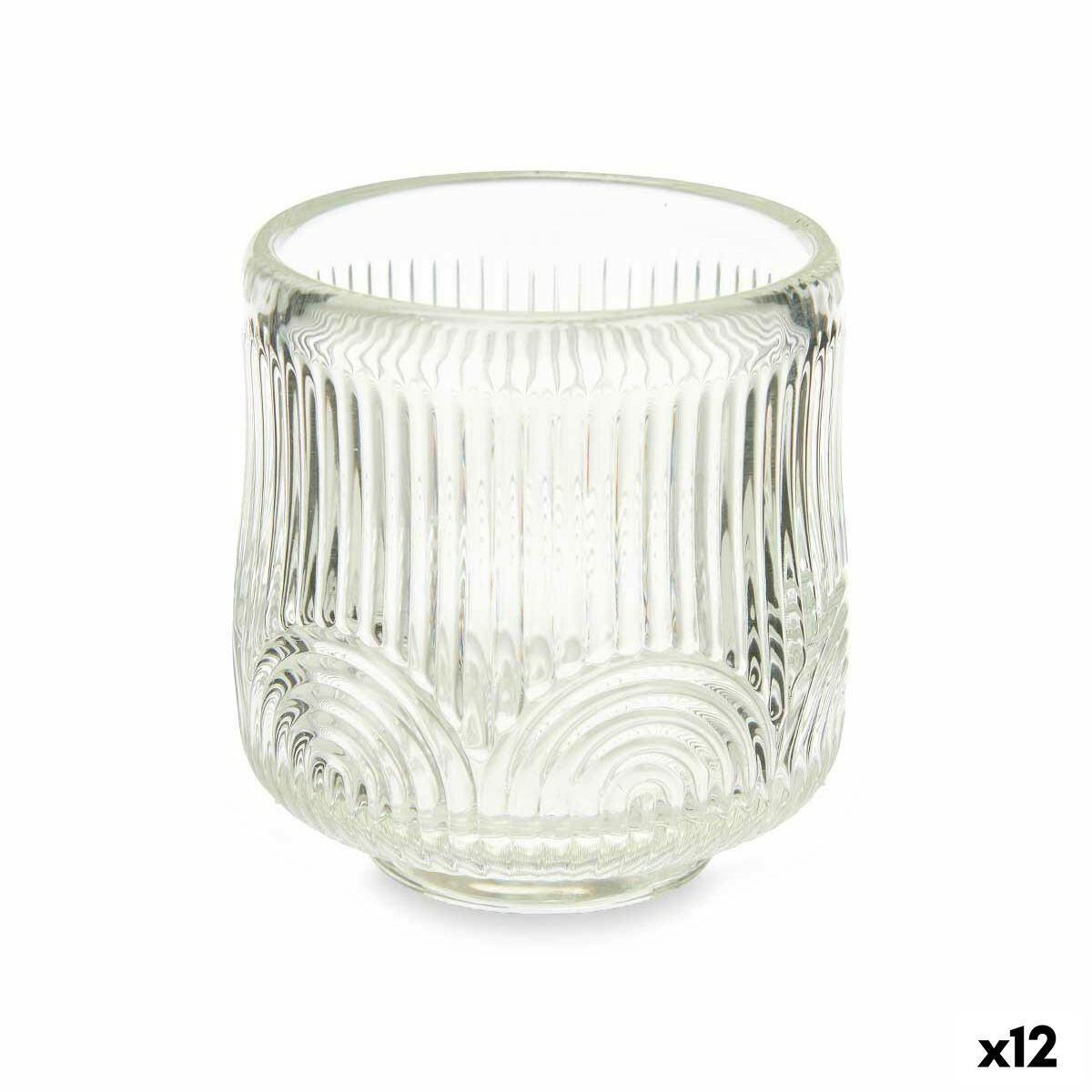 Portavelas Gift Decor Transparente Cristal 7,5 x 7,8 x 7,5 cm Rayas (12 Unidades)