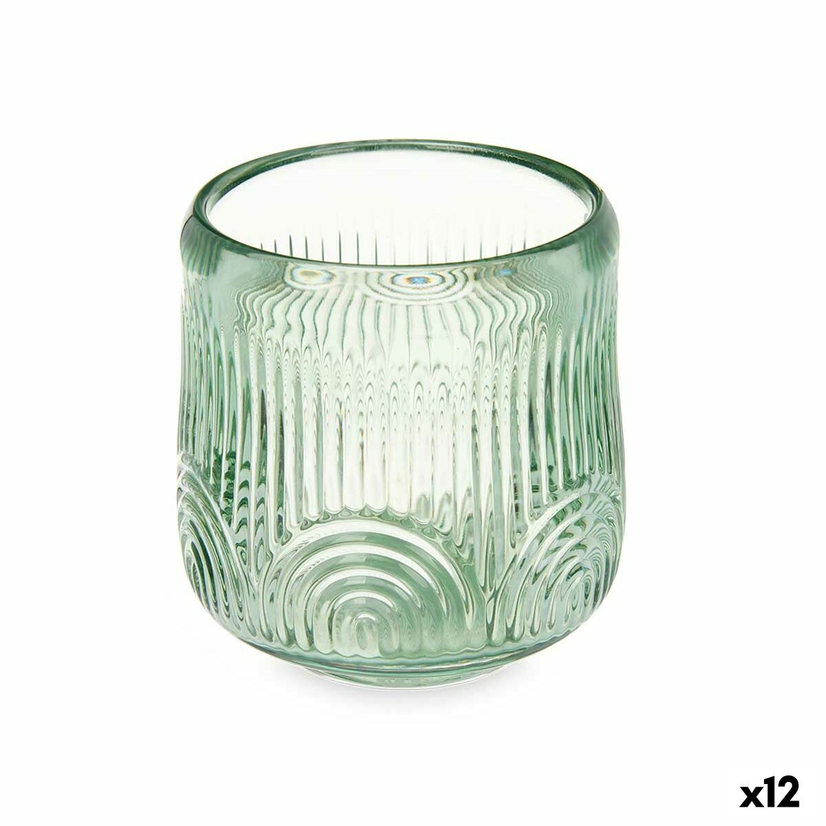 Portavelas Gift Decor Verde Cristal 9 x 9,5 x 9 cm Rayas (12 Unidades)