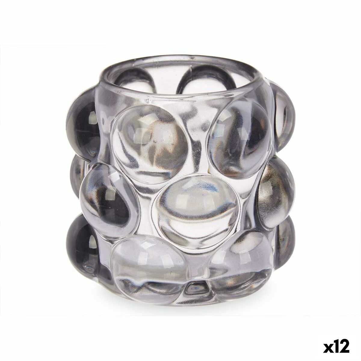 Portavelas Gift Decor Gris Cristal 8,4 x 9 x 8,4 cm Microesferas (12 Unidades)