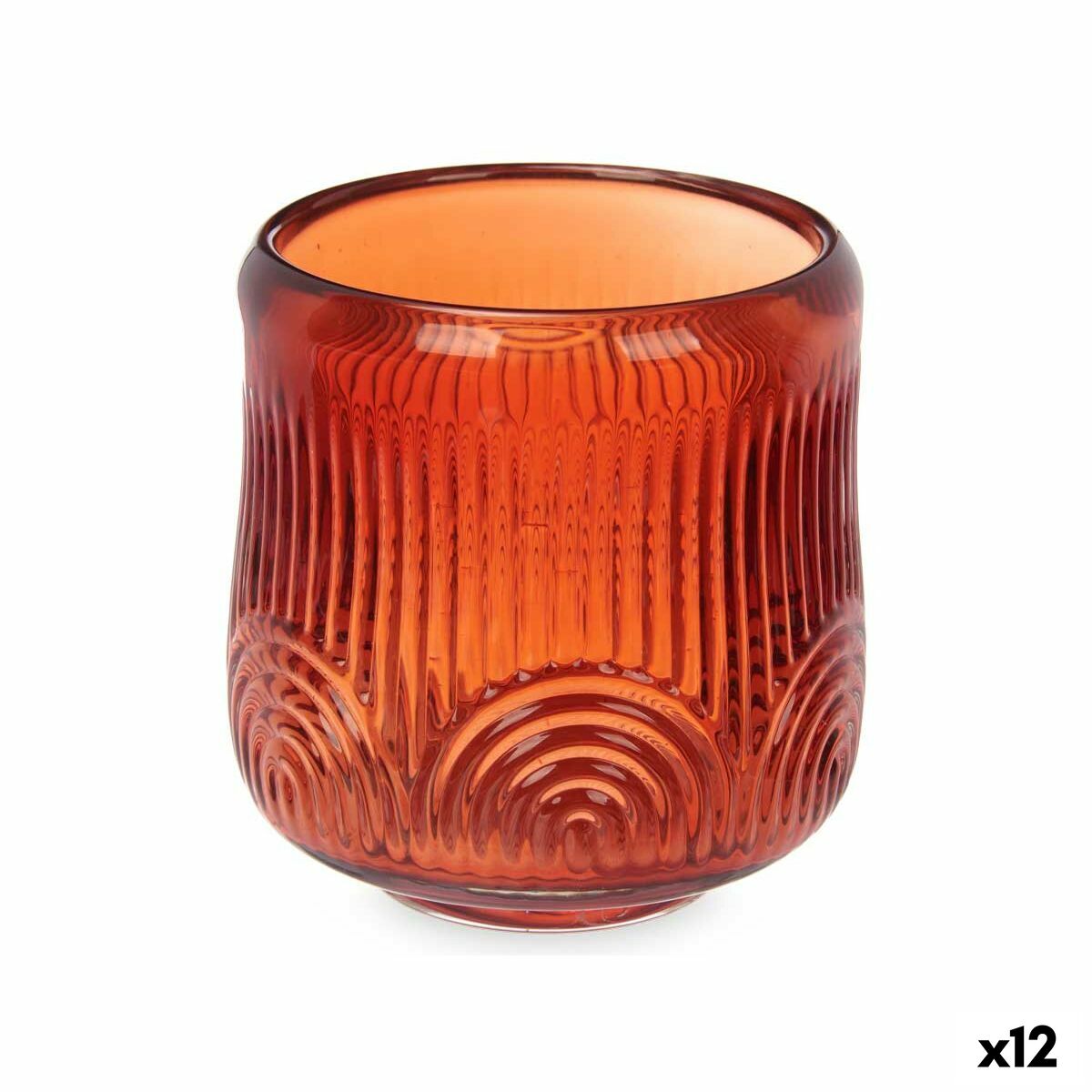 Portavelas Gift Decor Naranja Teja Cristal 9 x 9,5 x 9 cm Rayas (12 Unidades)