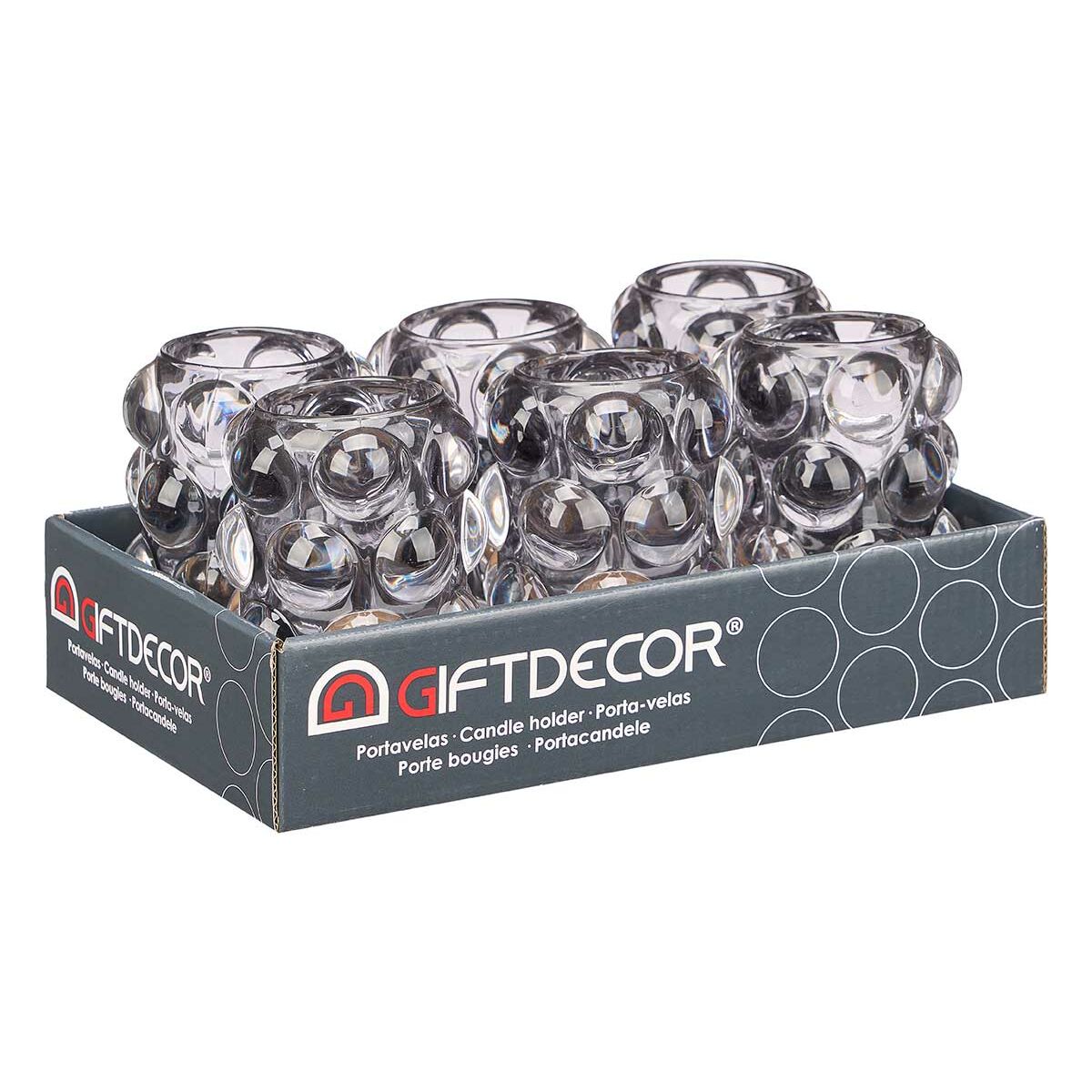 Portavelas Gift Decor Gris Cristal 8,4 x 12,5 x 8,4 cm Microesferas (12 Unidades)