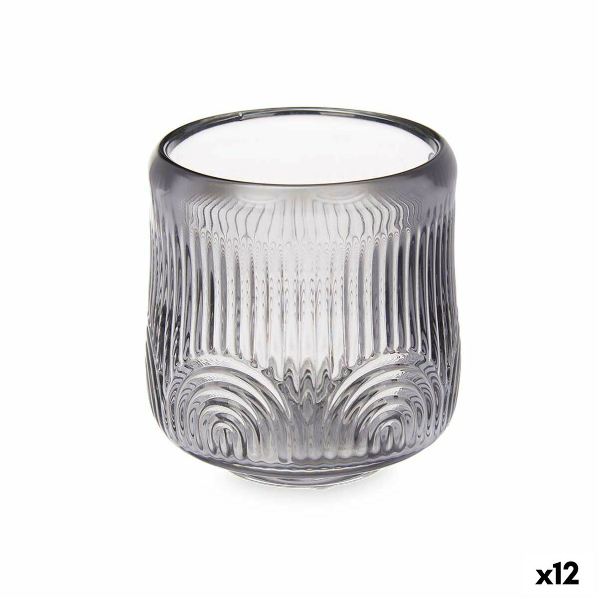 Portavelas Gift Decor Gris Cristal 9 x 9,5 x 9 cm Rayas (12 Unidades)