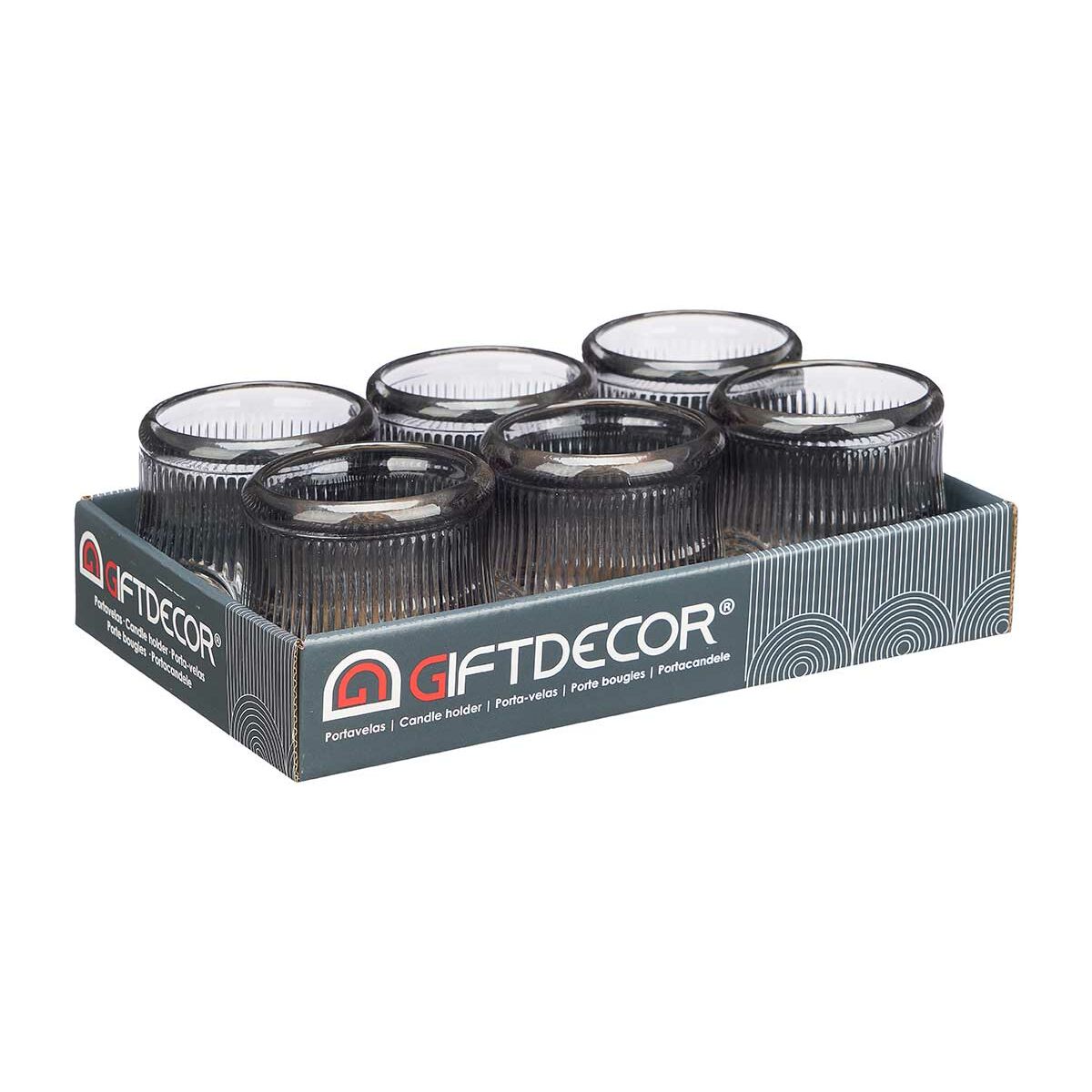Portavelas Gift Decor Gris Cristal 9 x 9,5 x 9 cm Rayas (12 Unidades)