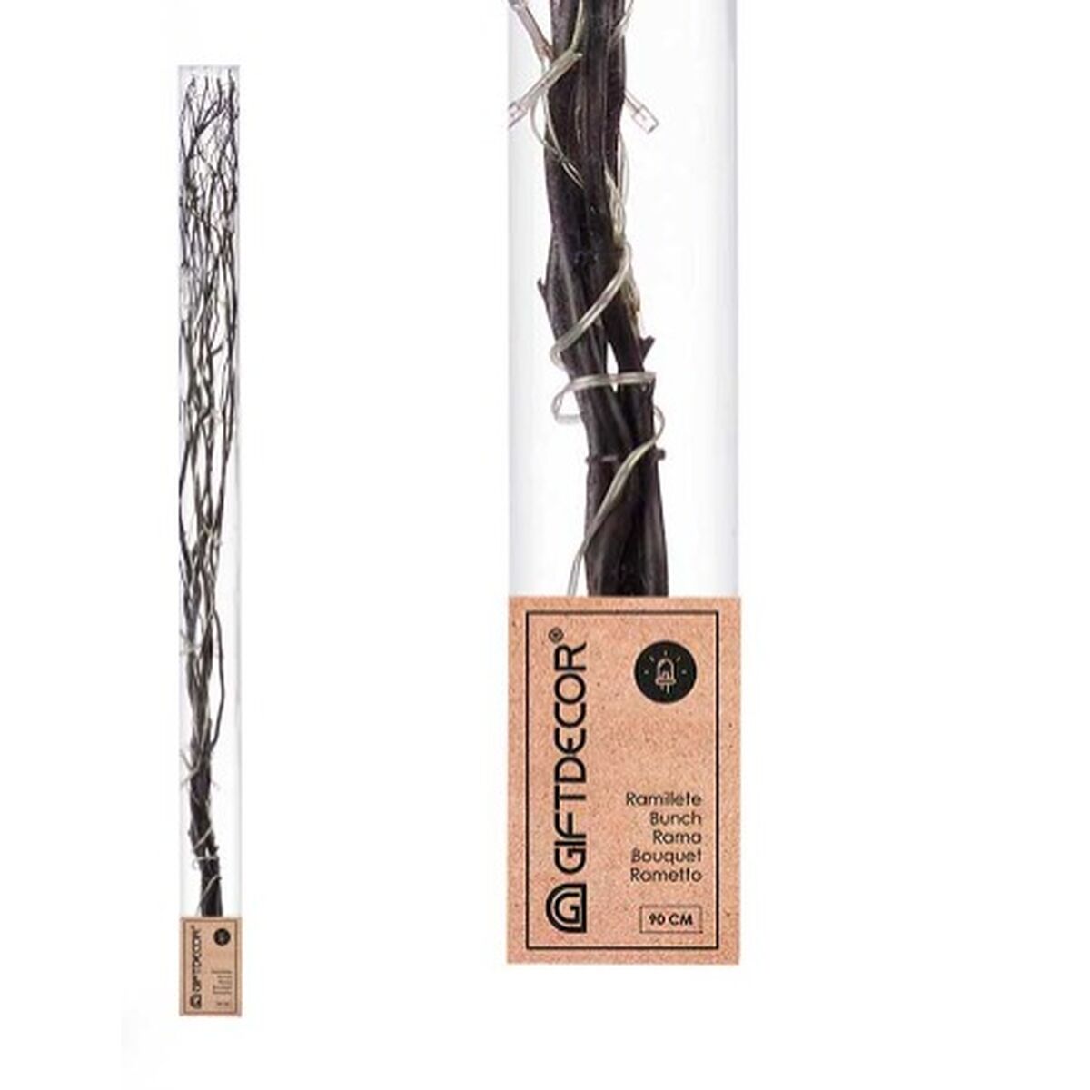 Ramilletes Gift Decor Negro Madera 20 x 90 x 6 cm Luz LED (12 Unidades)