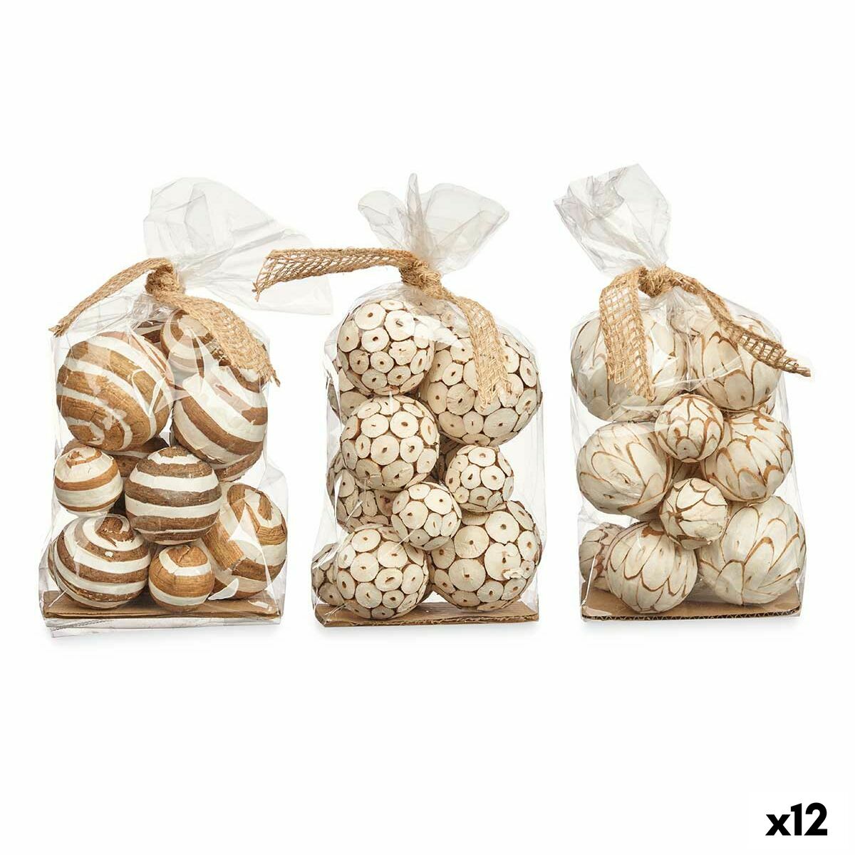 Set de Bolas Decorativas Gift Decor Blanco Marrón 14 x 31 x 10 cm (12 Unidades)