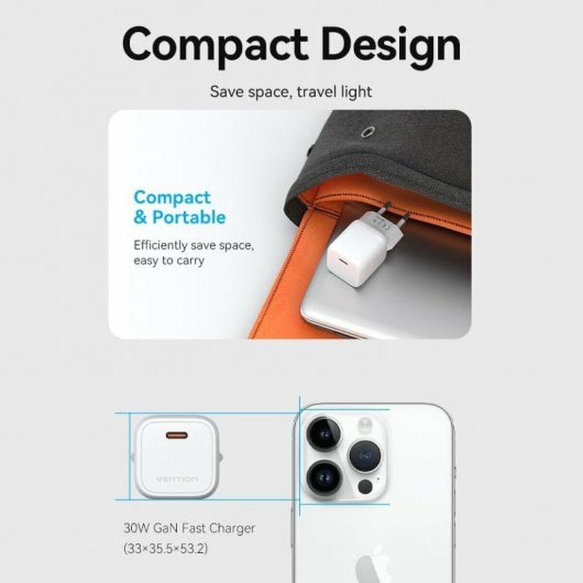 Cargador de Pared Vention FAKW0-EU 30 W USB-C Amarillo