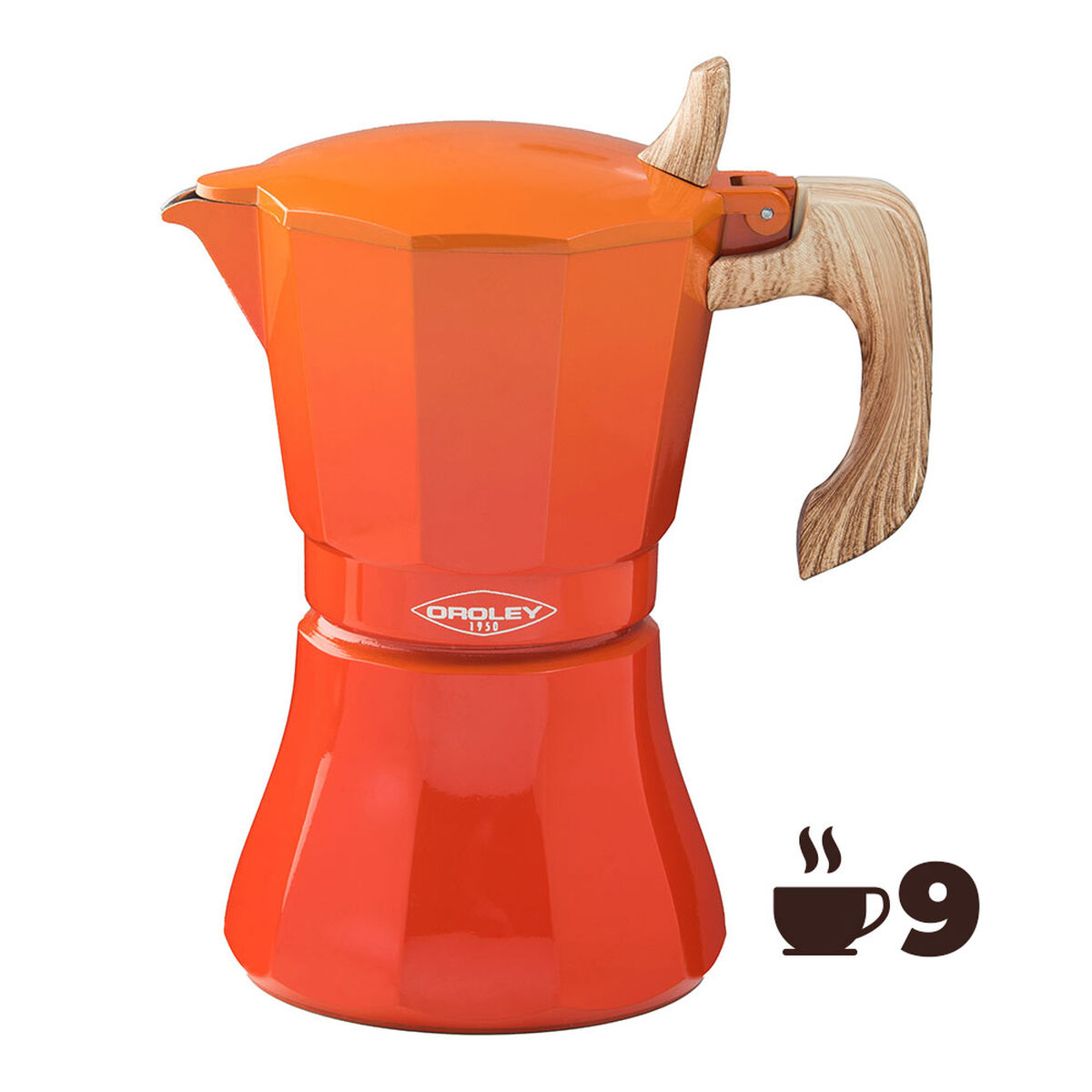 Cafetera Italiana Oroley Petra Naranja Aluminio 9 Tazas