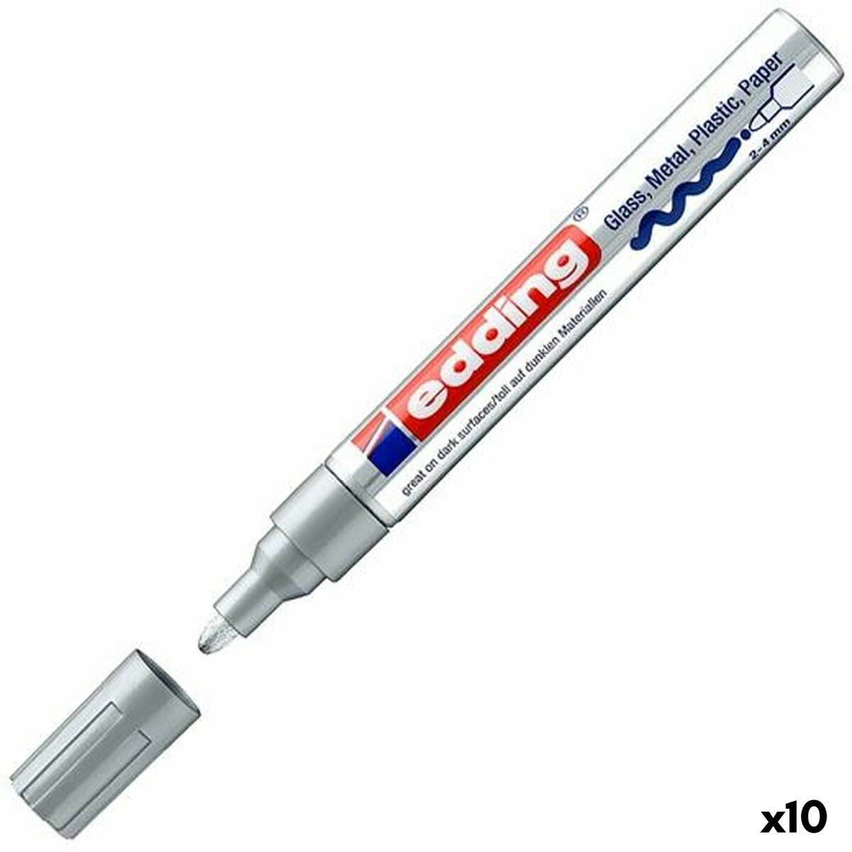 Rotulador permanente Edding 750 Plateado 10 Unidades 2-4 mm (10 Unidades)
