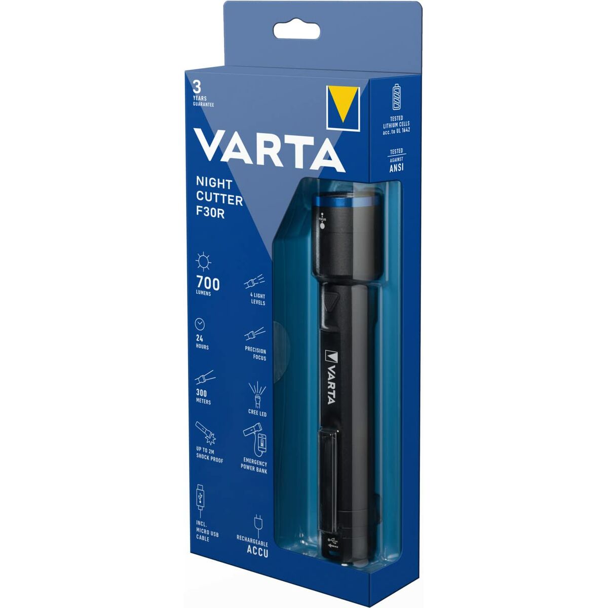 Linterna LED Varta Night Cutter F30R Power Bank 700 lm