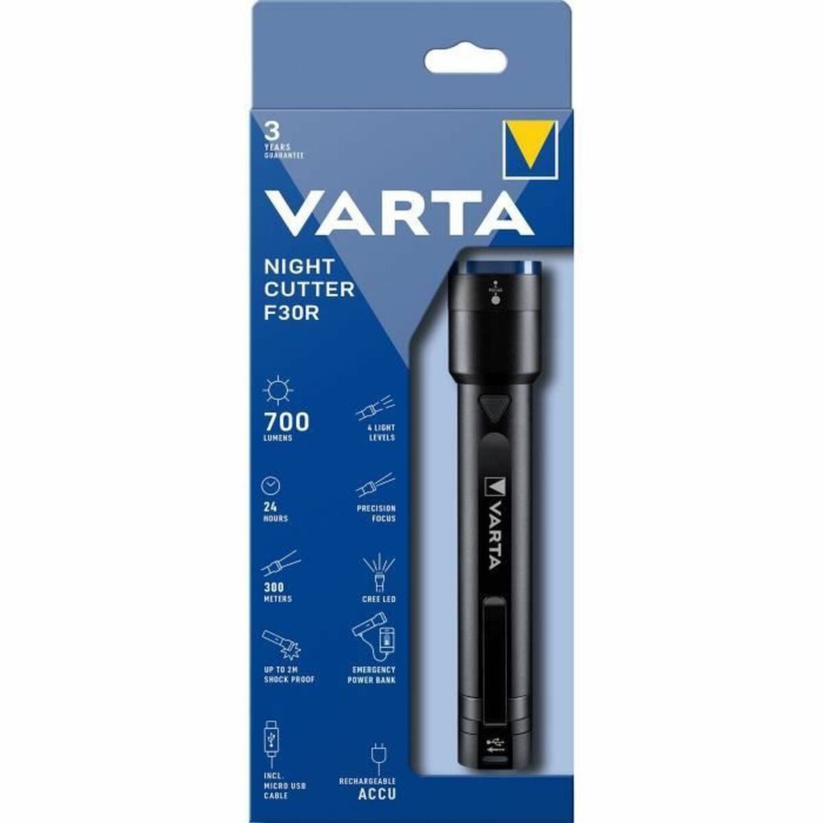 Linterna LED Varta Night Cutter F30R Power Bank 700 lm