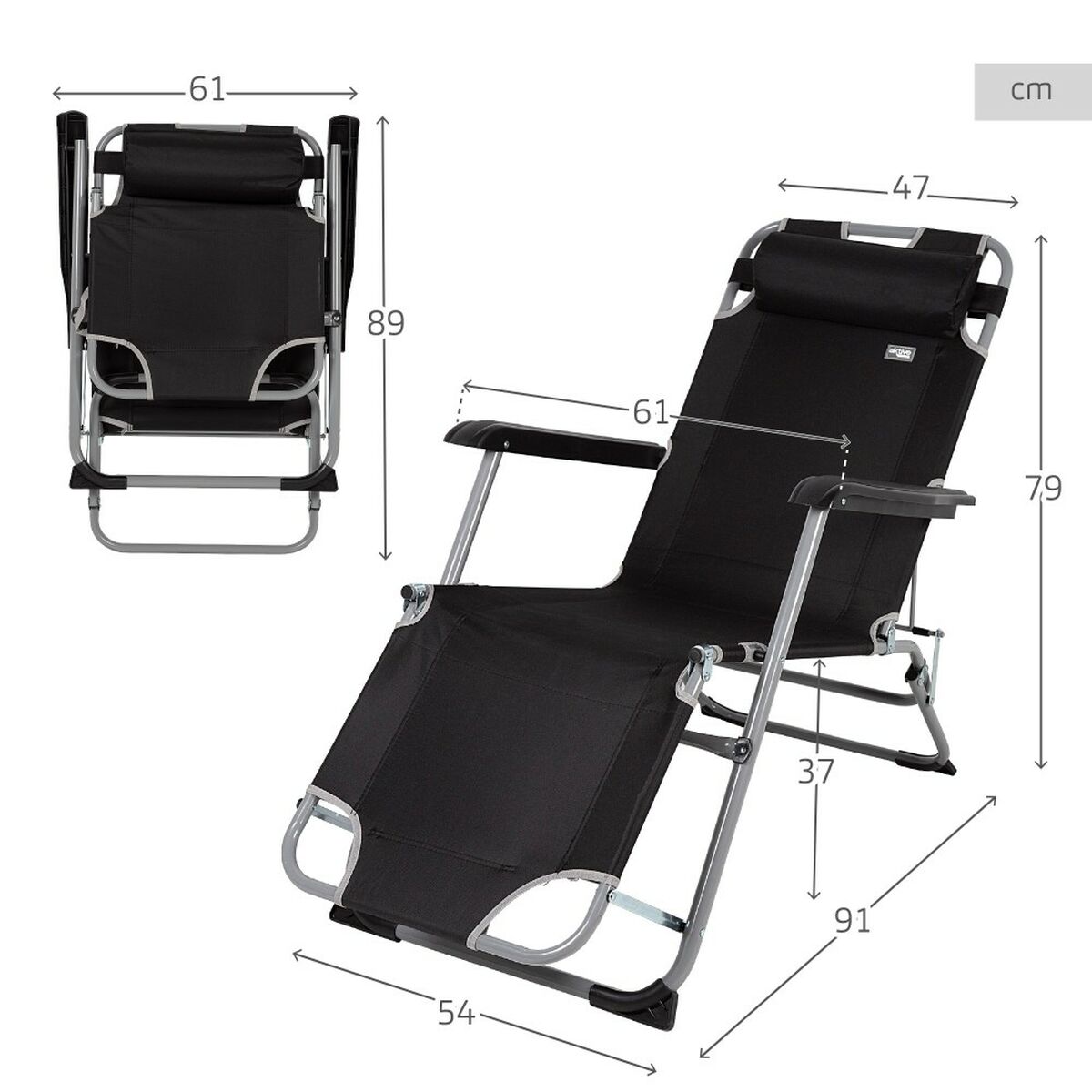 Tumbona Aktive Negro 153 x 33 x 47 cm