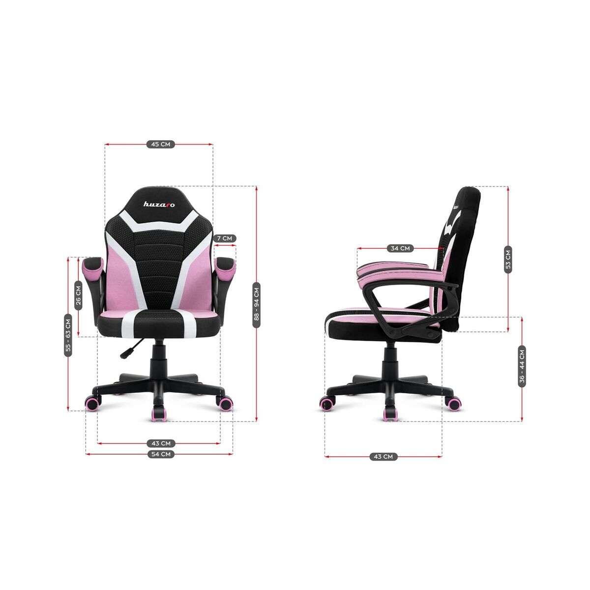 Silla Gaming Huzaro HZ-Ranger 1.0 pink mesh Negro/Rosa Niños