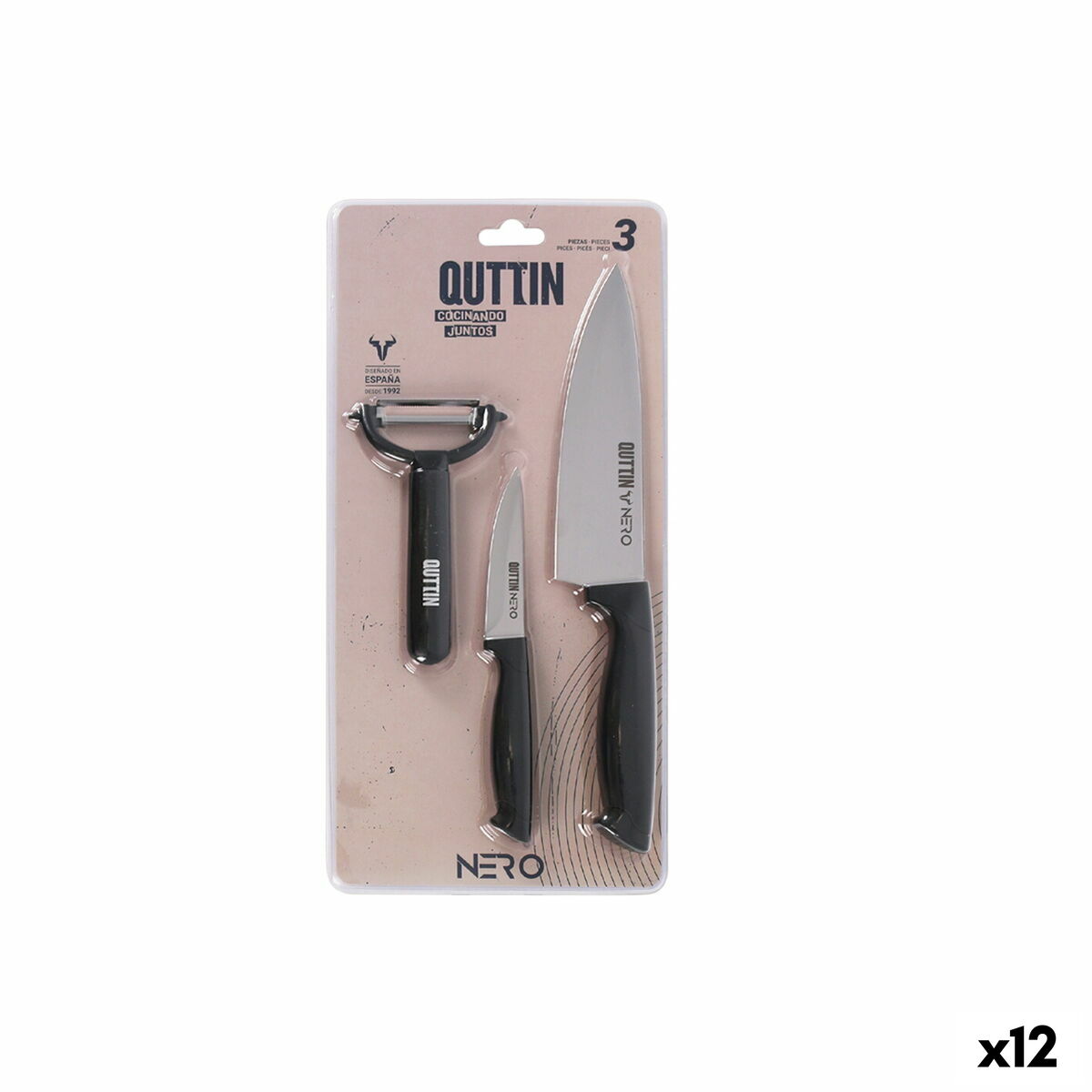 Set de Cuchillos Quttin Nero Negro 3 Piezas (12 Unidades)