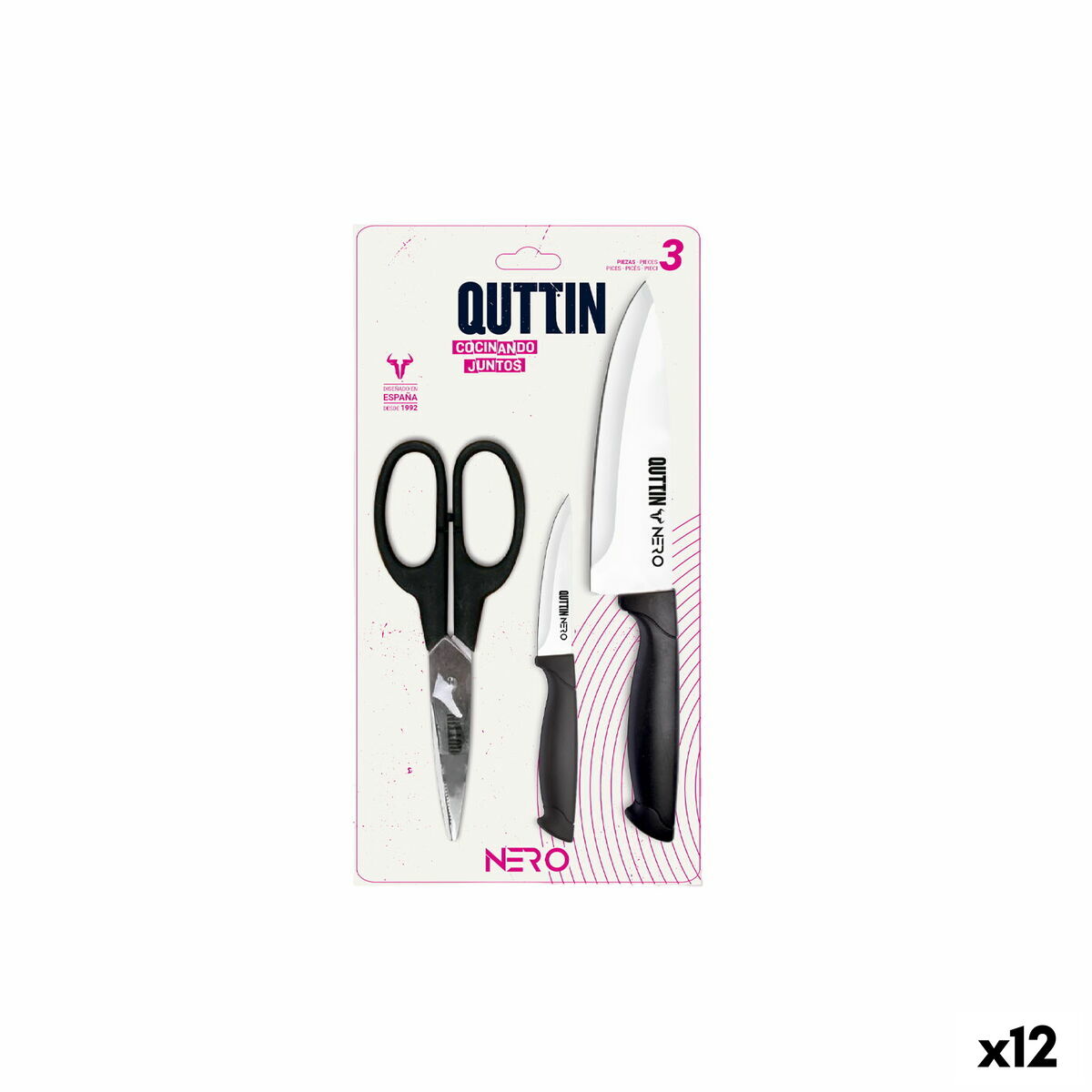 Set de Cuchillos Quttin Nero Negro 3 Piezas (12 Unidades)