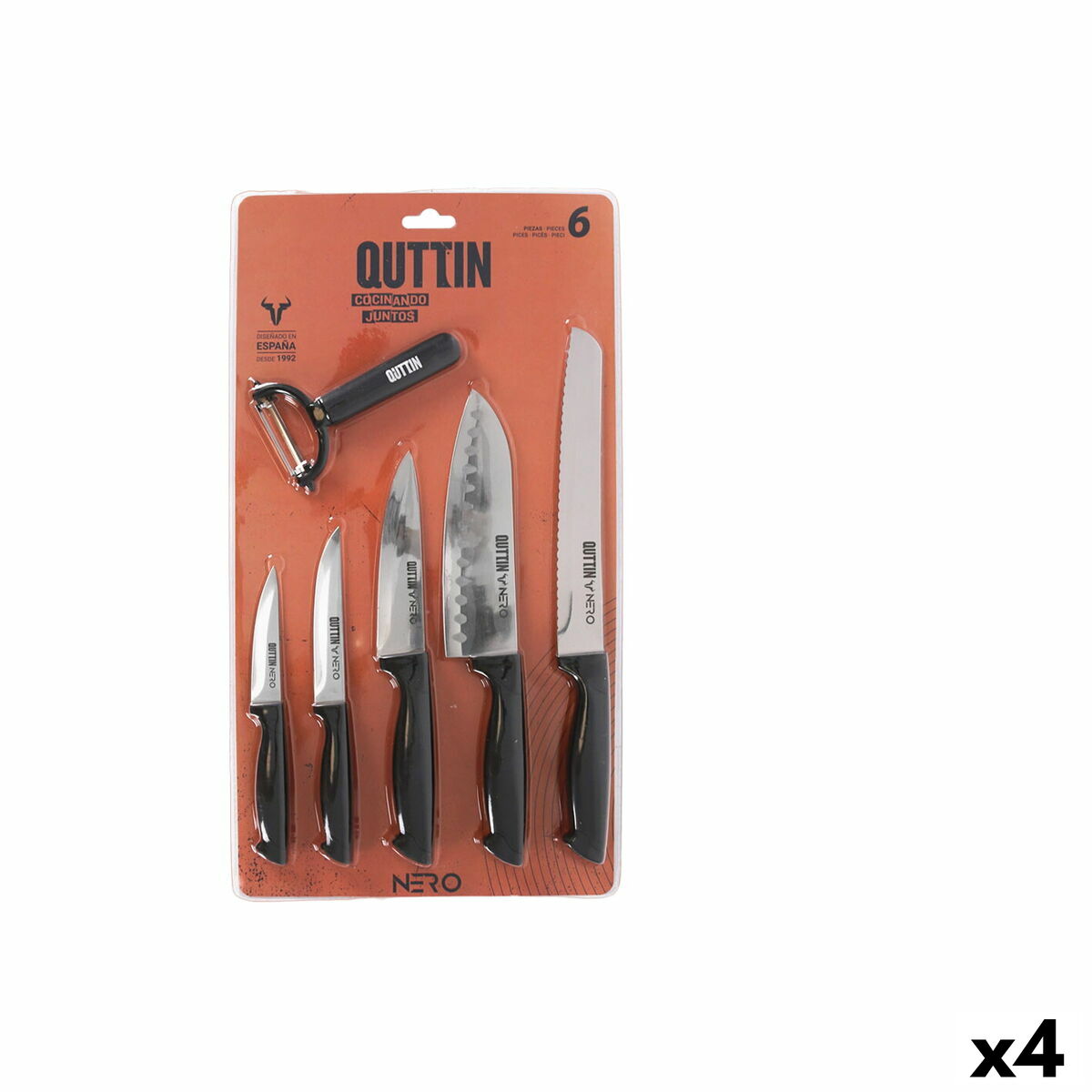 Set de Cuchillos Quttin Nero Negro 6 Piezas (4 Unidades)