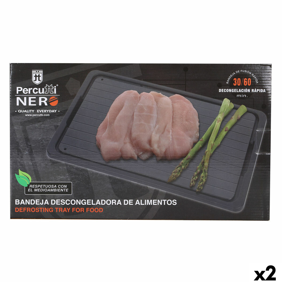Placa de Descongelación Rápida de Alimentos Percutti   Negro 39 x 23 cm Función descongelar (2 Unidades)