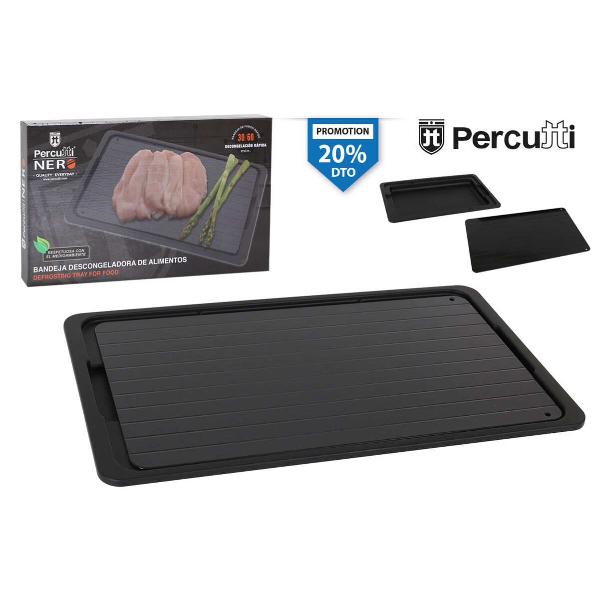 Placa de Descongelación Rápida de Alimentos Percutti   Negro 39 x 23 cm Función descongelar (2 Unidades)