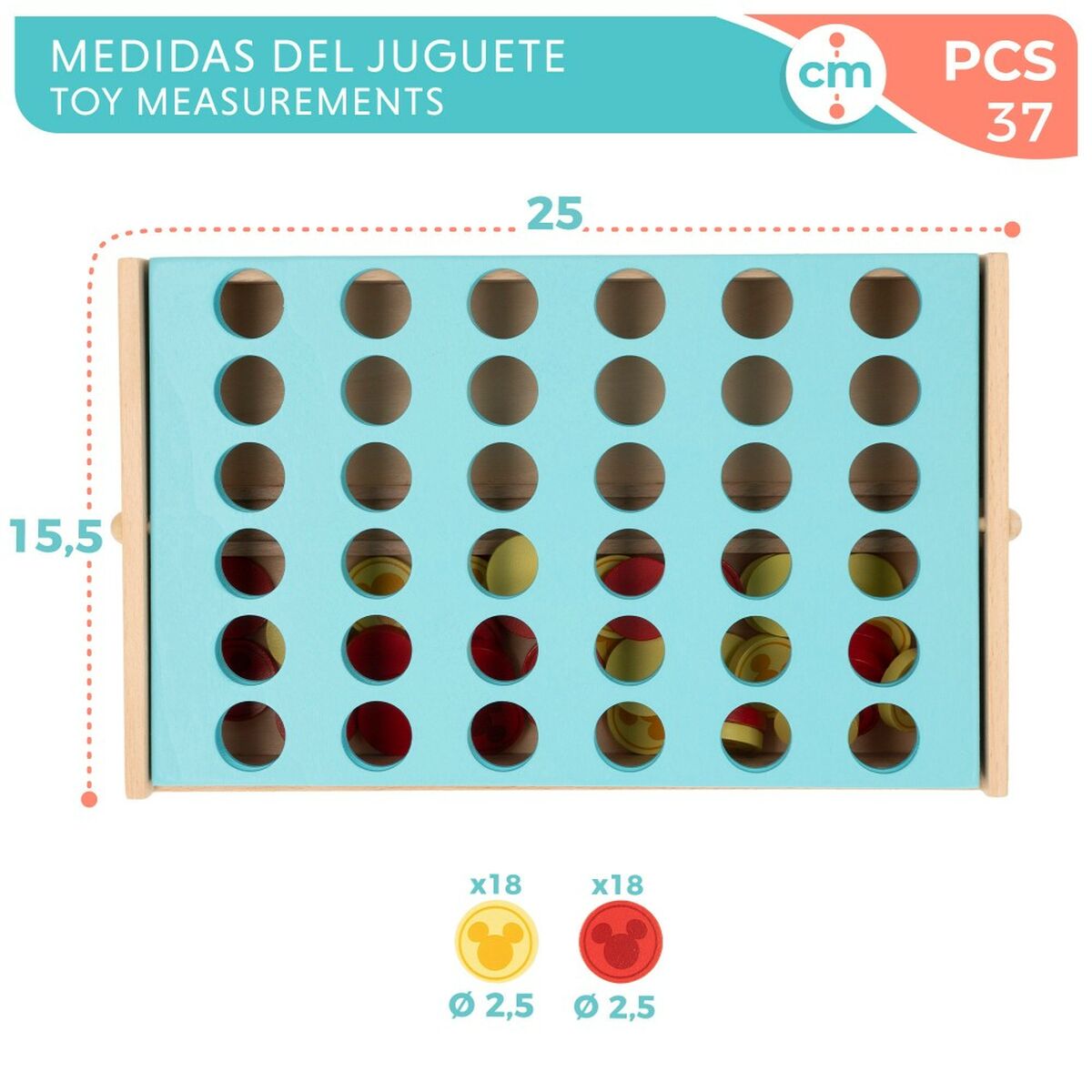 4 en Raya Disney 25 x 16 x 15,5 cm (6 Unidades) (37 Piezas)