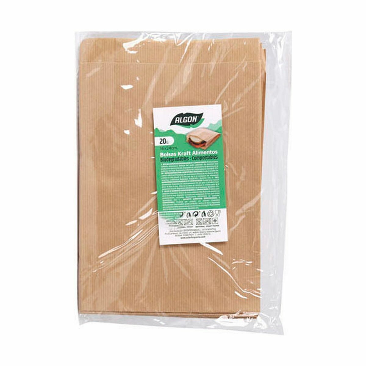 Bolsa Reutilizable para Alimentos Algon papel kraft 16 x 24 cm Desechables 20 Piezas (24 Unidades)