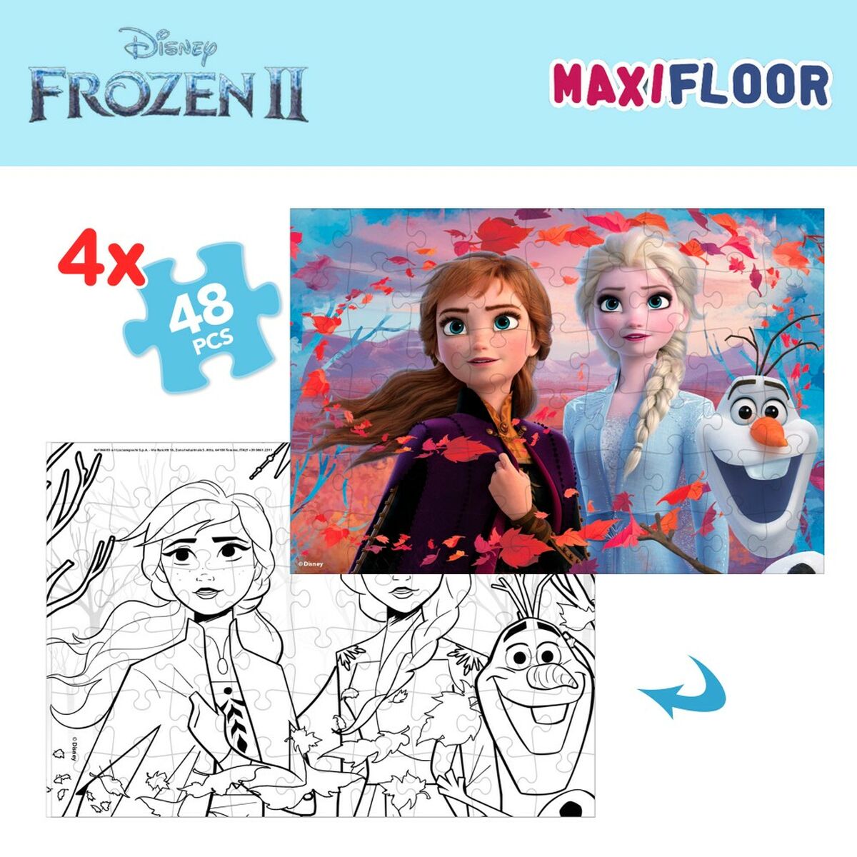 Puzzle Infantil Frozen Doble cara 4 en 1 48 Piezas 35 x 1,5 x 25 cm (6 Unidades)