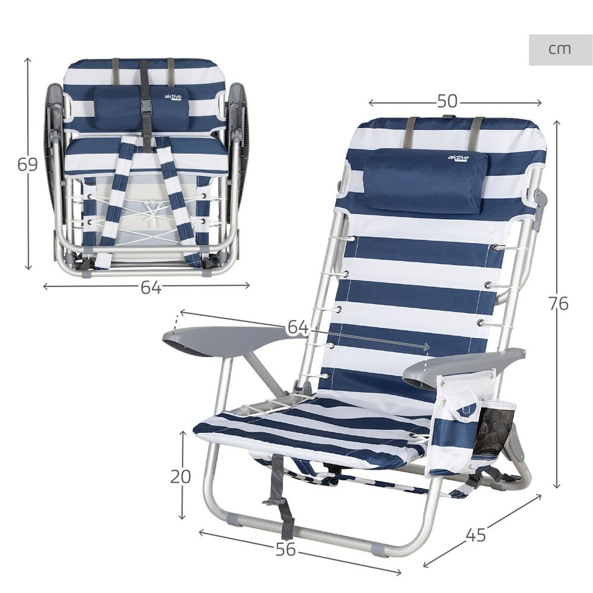 Silla de Playa Aktive Azul Blanco 50 x 76 x 45 cm (2 Unidades)