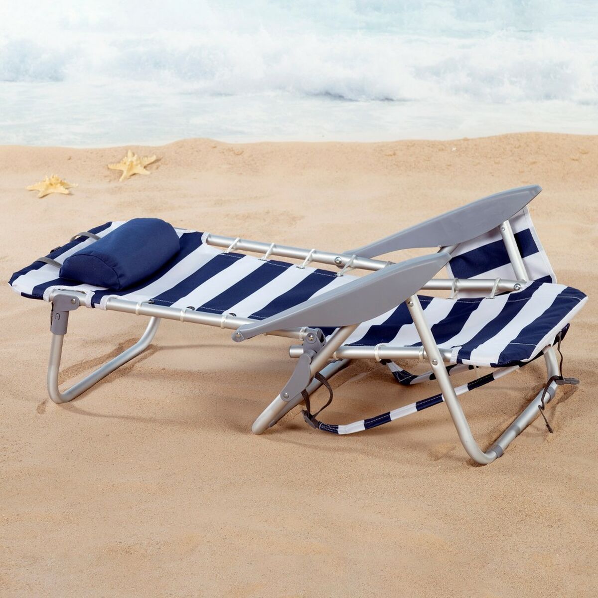 Silla de Playa Aktive Azul Blanco 50 x 76 x 45 cm (2 Unidades)