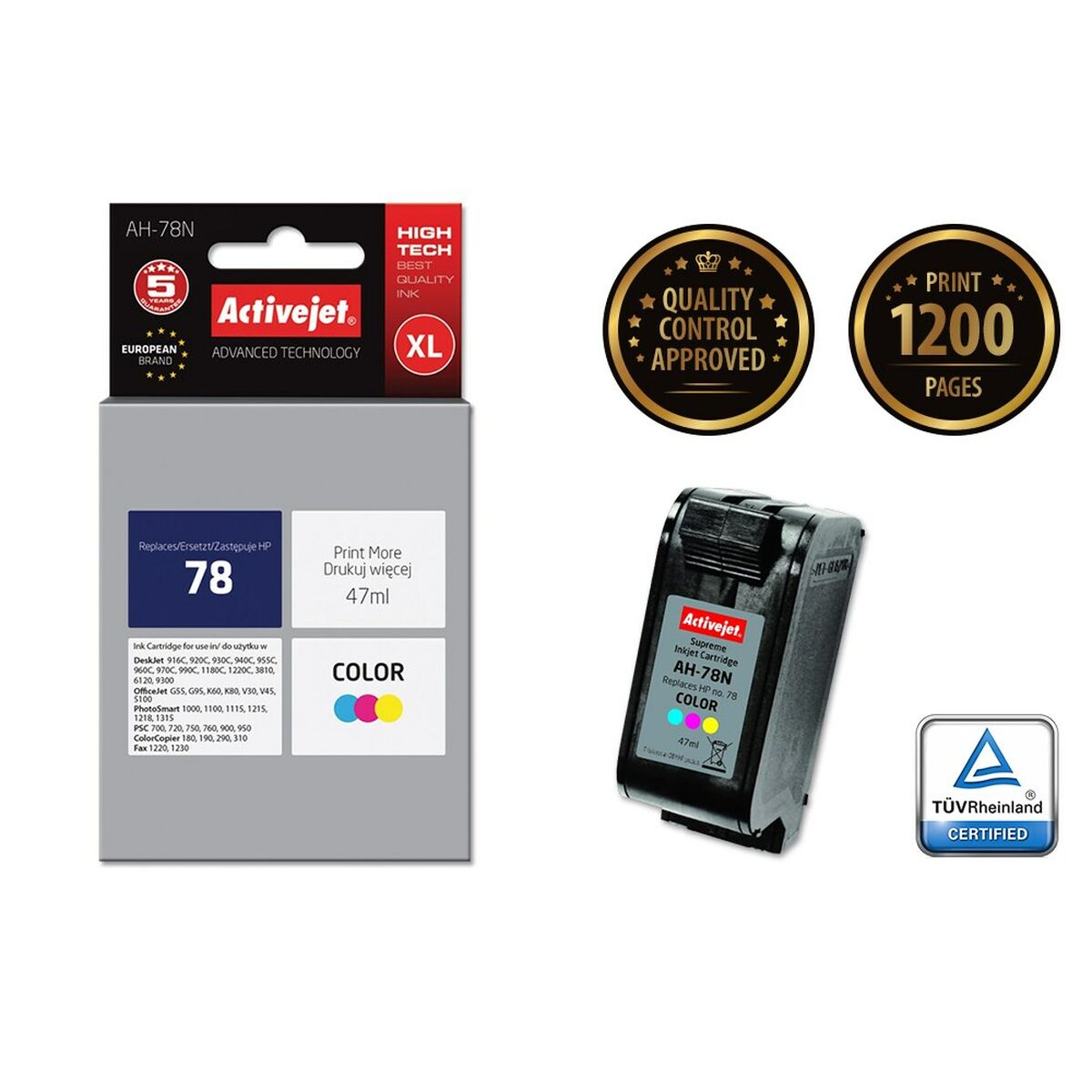 Cartucho de Tinta Compatible Activejet AH-78N Cian/Magenta/Amarillo