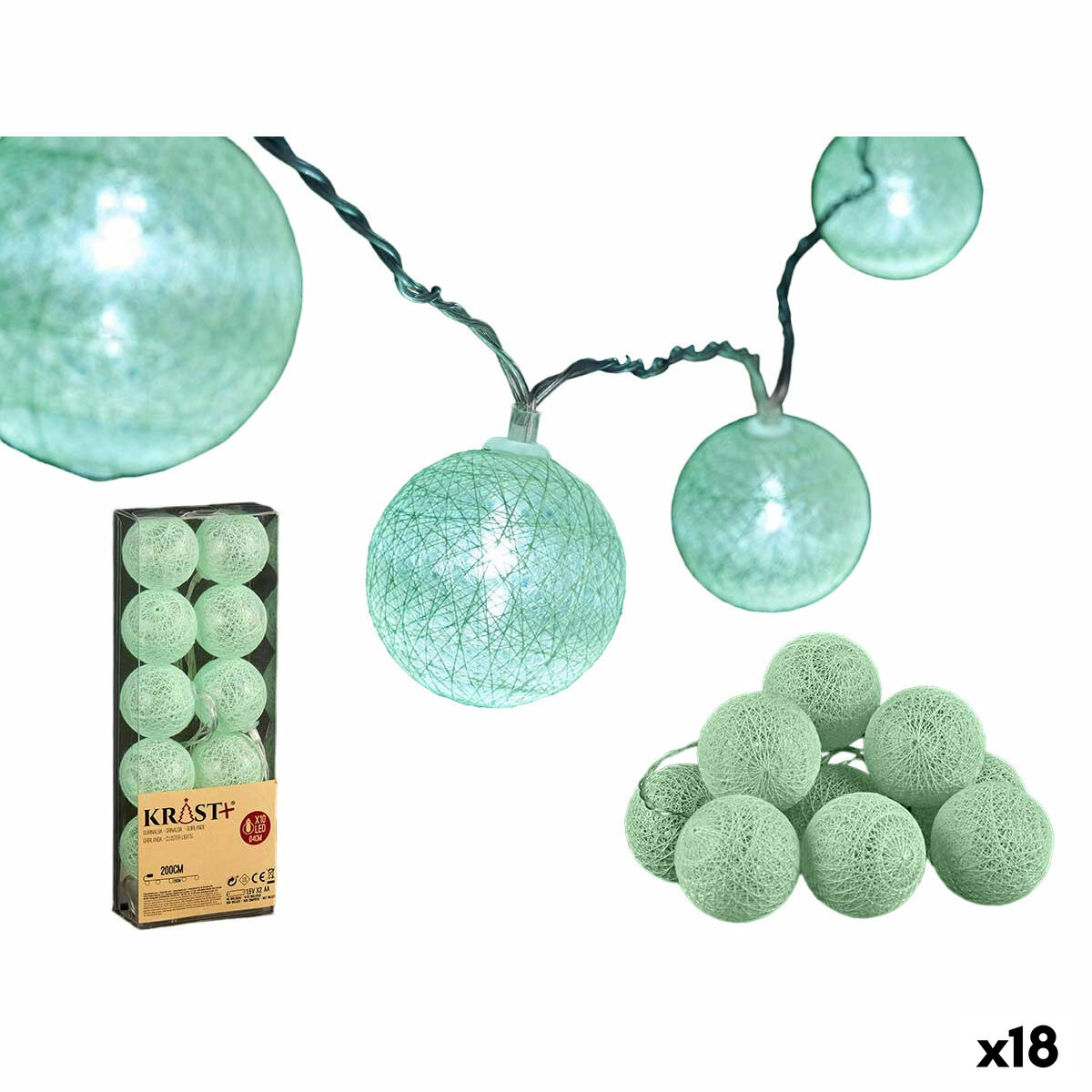 Guirnalda de Bolas LED Krist+ Menta 2 m 31,5 x 12 x 6 cm Ø 6 cm (18 Unidades)
