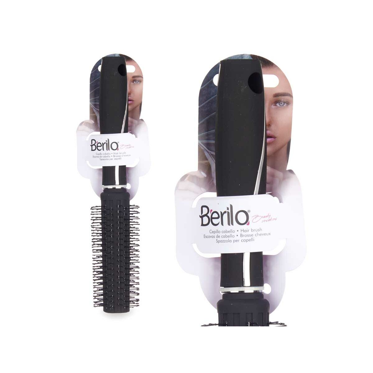 Cepillo Redondo Berilo Negro Silicona Plástico (12 Unidades)