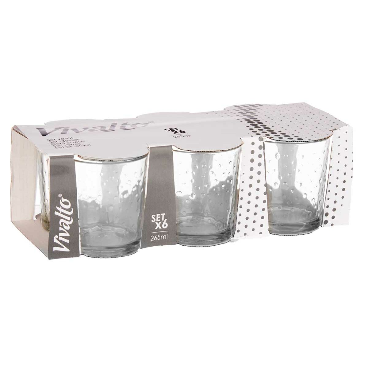 Set de Vasos Vivalto Transparente Vidrio Puntos 265 ml (8 Unidades)