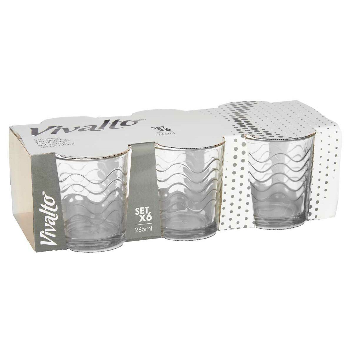 Set de Vasos Vivalto Transparente Vidrio Ondas 265 ml (8 Unidades)