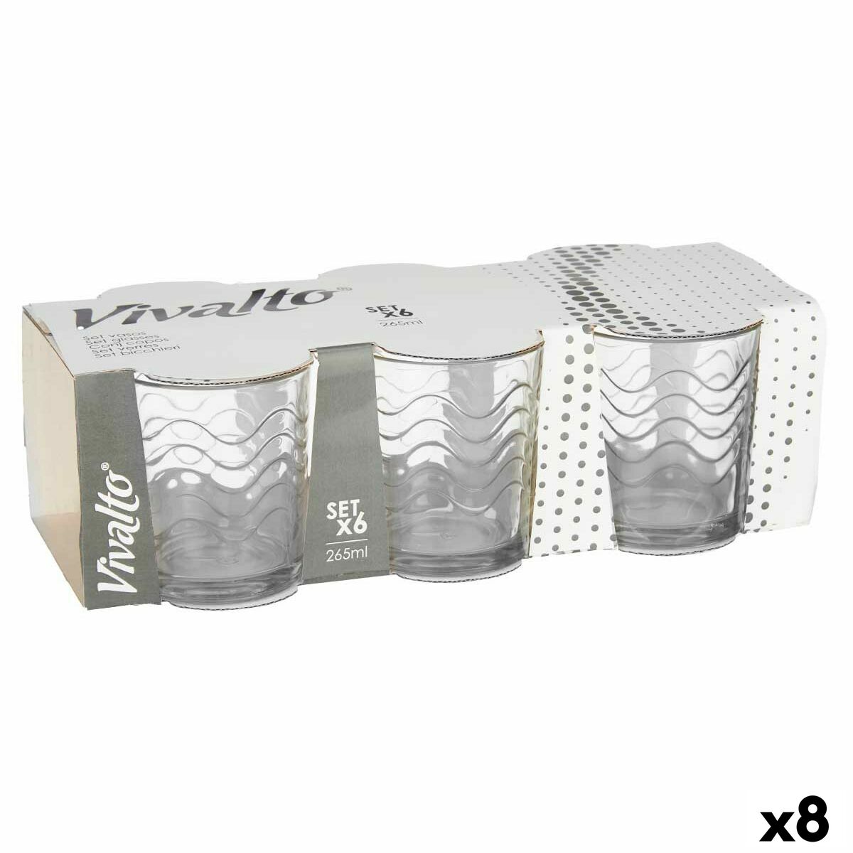 Set de Vasos Vivalto Transparente Vidrio Ondas 265 ml (8 Unidades)