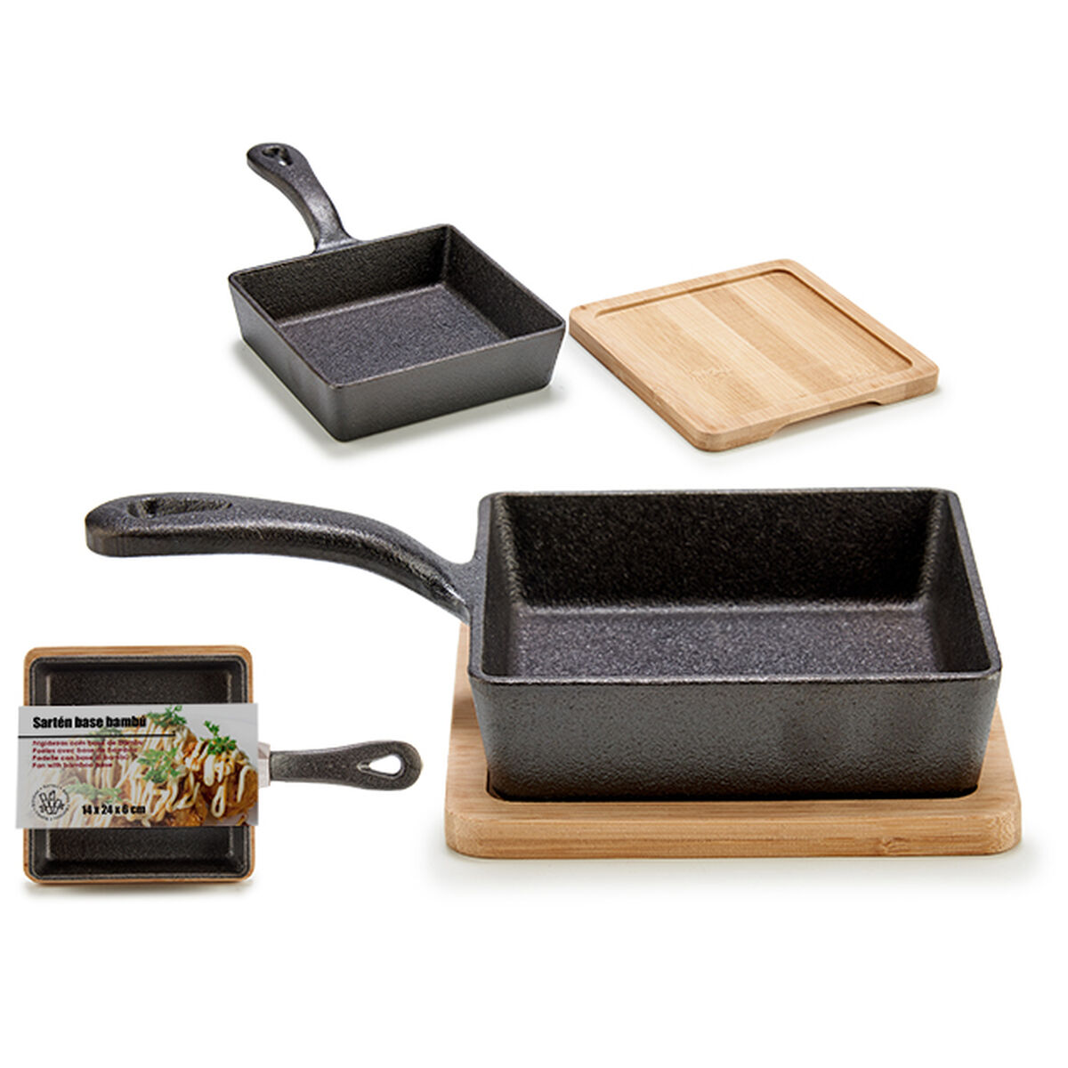 Sarten para Servir Aperitivos Kinvara Marrón Gris Madera 23,7 x 6,3 x 14 cm 14 x 6,3 x 23,7 cm Sartén (12 Unidades)