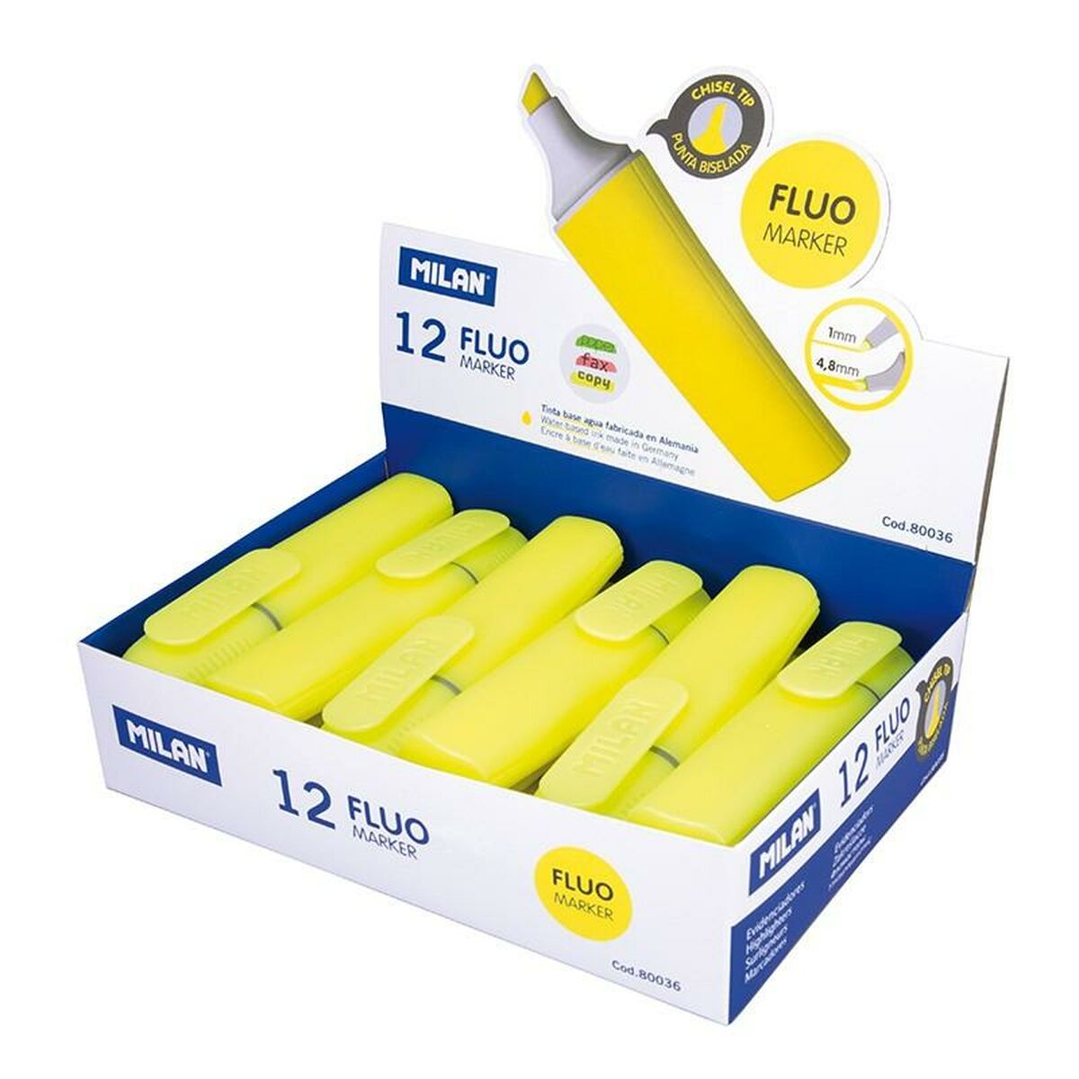 Set de Marcadores Fluorescentes Milan Amarillo (12 Unidades)