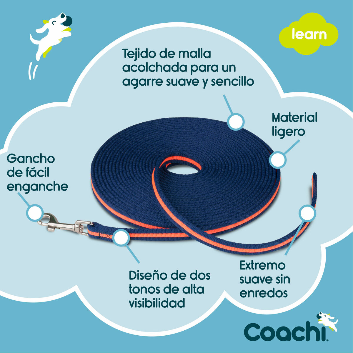 Correa de adiestramiento Coachi Azul 10m Entrenamiento