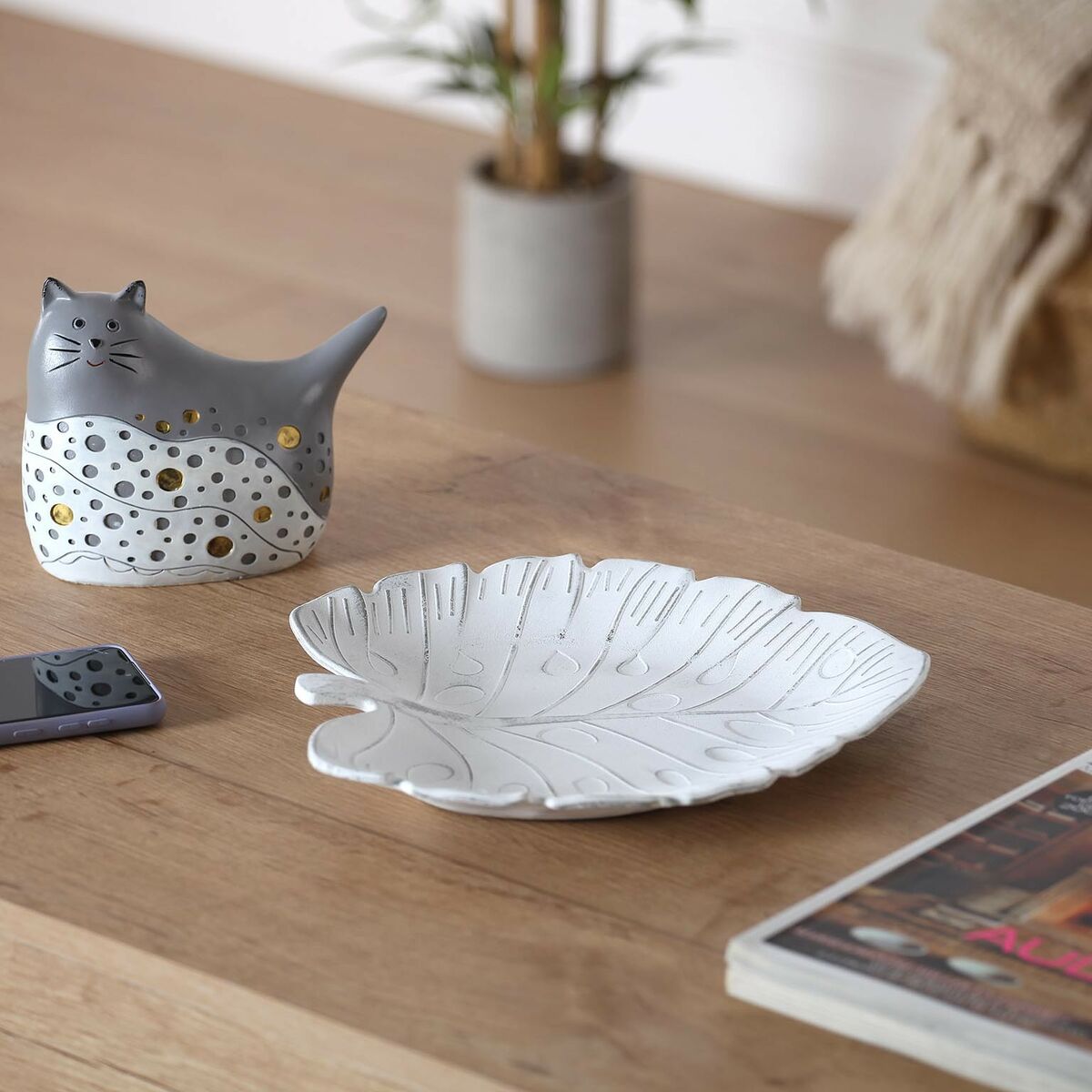 Centro de Mesa Versa Blanco Madera MDF 17 x 3 x 28 cm Hoja