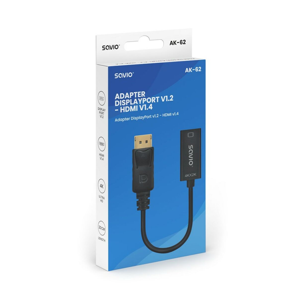 Adaptador DisplayPort a HDMI Savio AK-62 20 cm