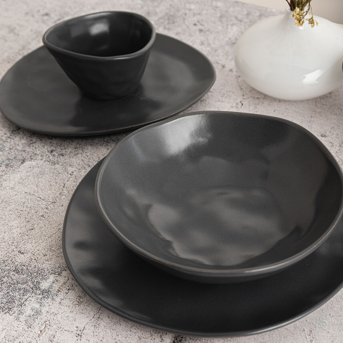 Set de Aperitivo Bidasoa Cosmos Gris Cerámica 12 cm (6 Unidades)
