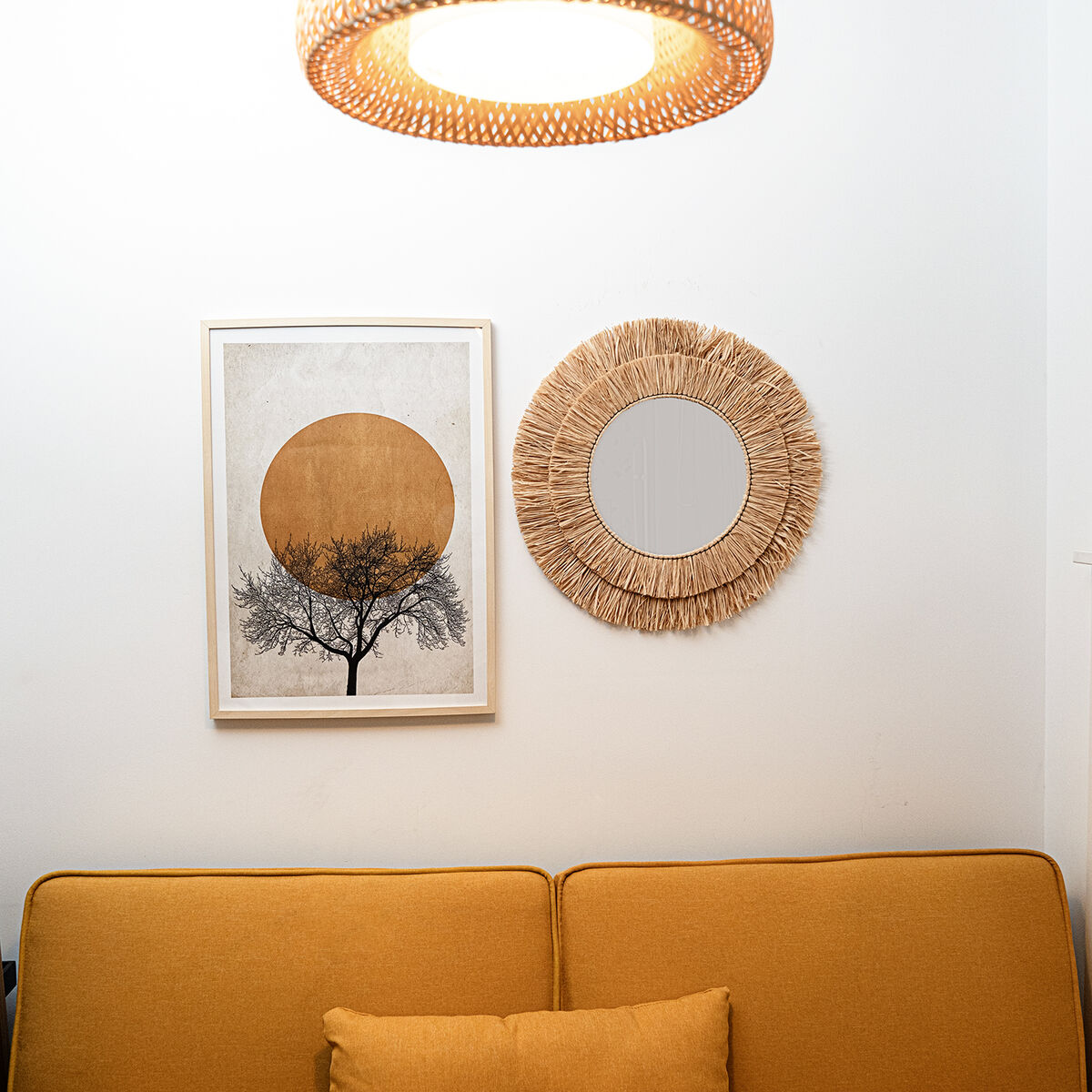 Espejo de pared Vinthera Moa Rafia Natural (4 Unidades)