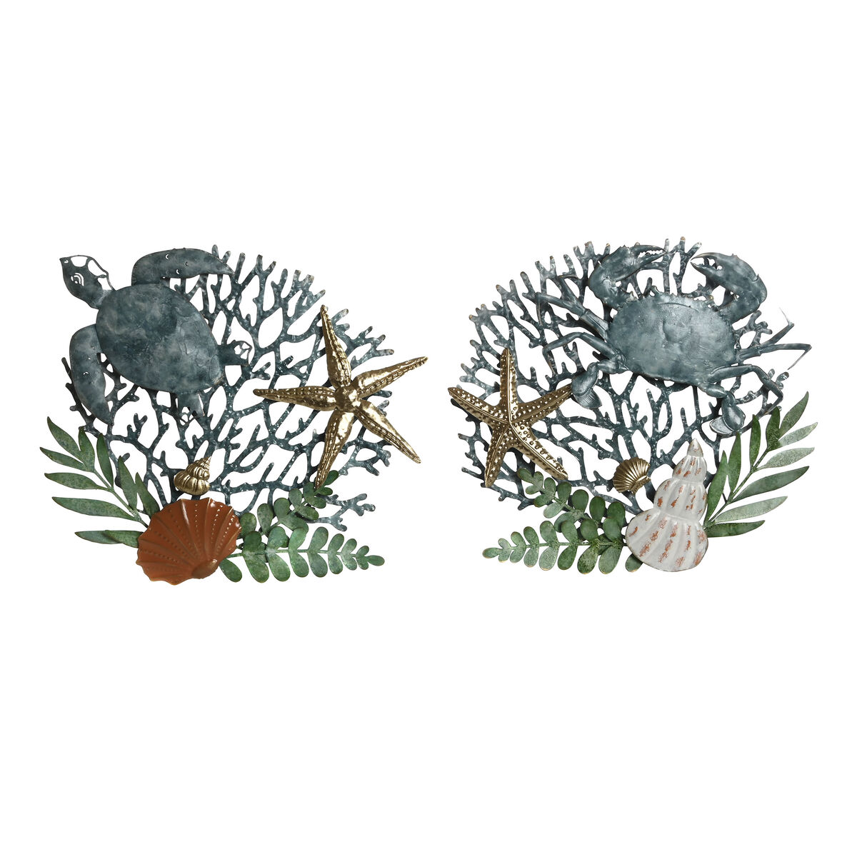 Decoración de Pared Home ESPRIT Azul Dorado Mediterráneo 55 x 4 x 48 cm (2 Unidades)