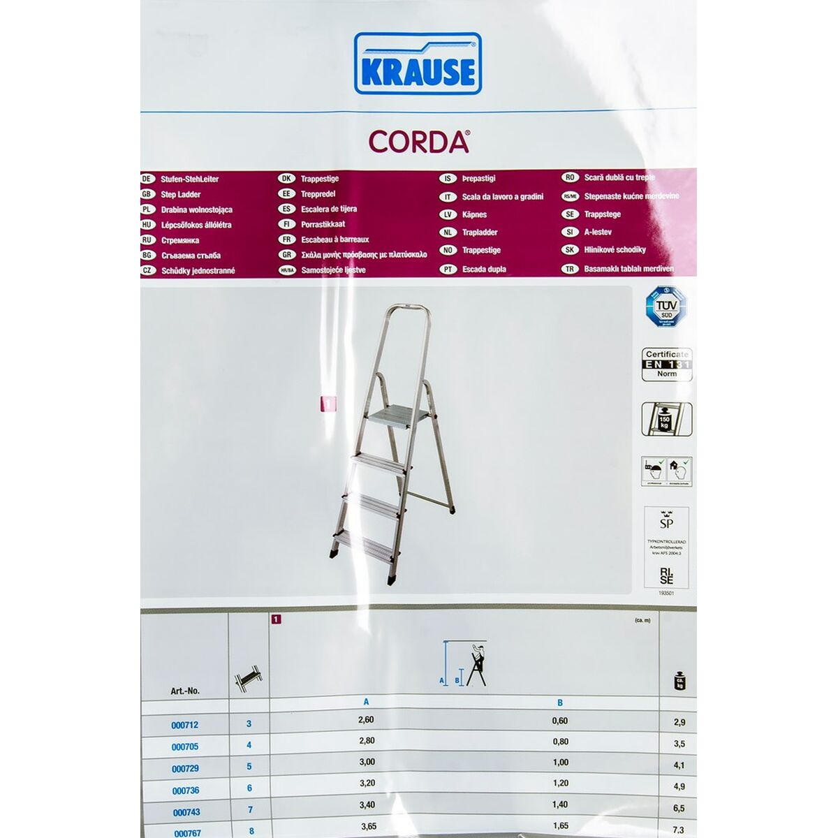 Escalera plegable de 4 peldaños Krause 000705 Plateado Aluminio