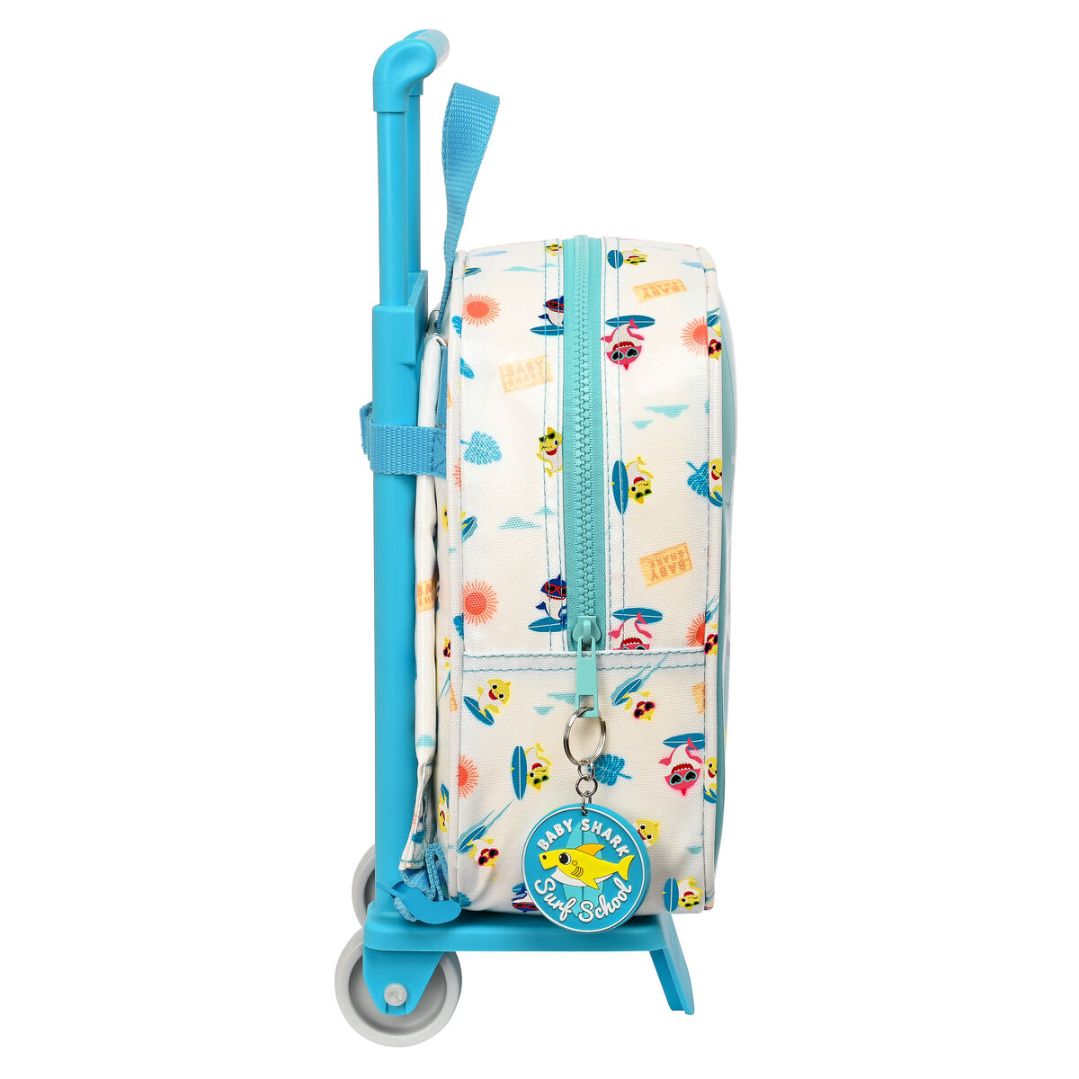 Mochila Escolar con Ruedas Baby Shark Surfing Azul Blanco 22 x 27 x 10 cm